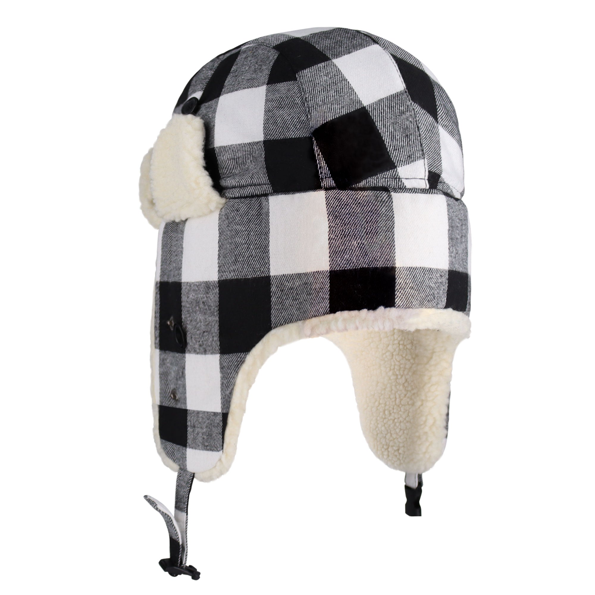 Plaid Trapper Hat in classic design, showcasing adjustable strap and warm fabric.