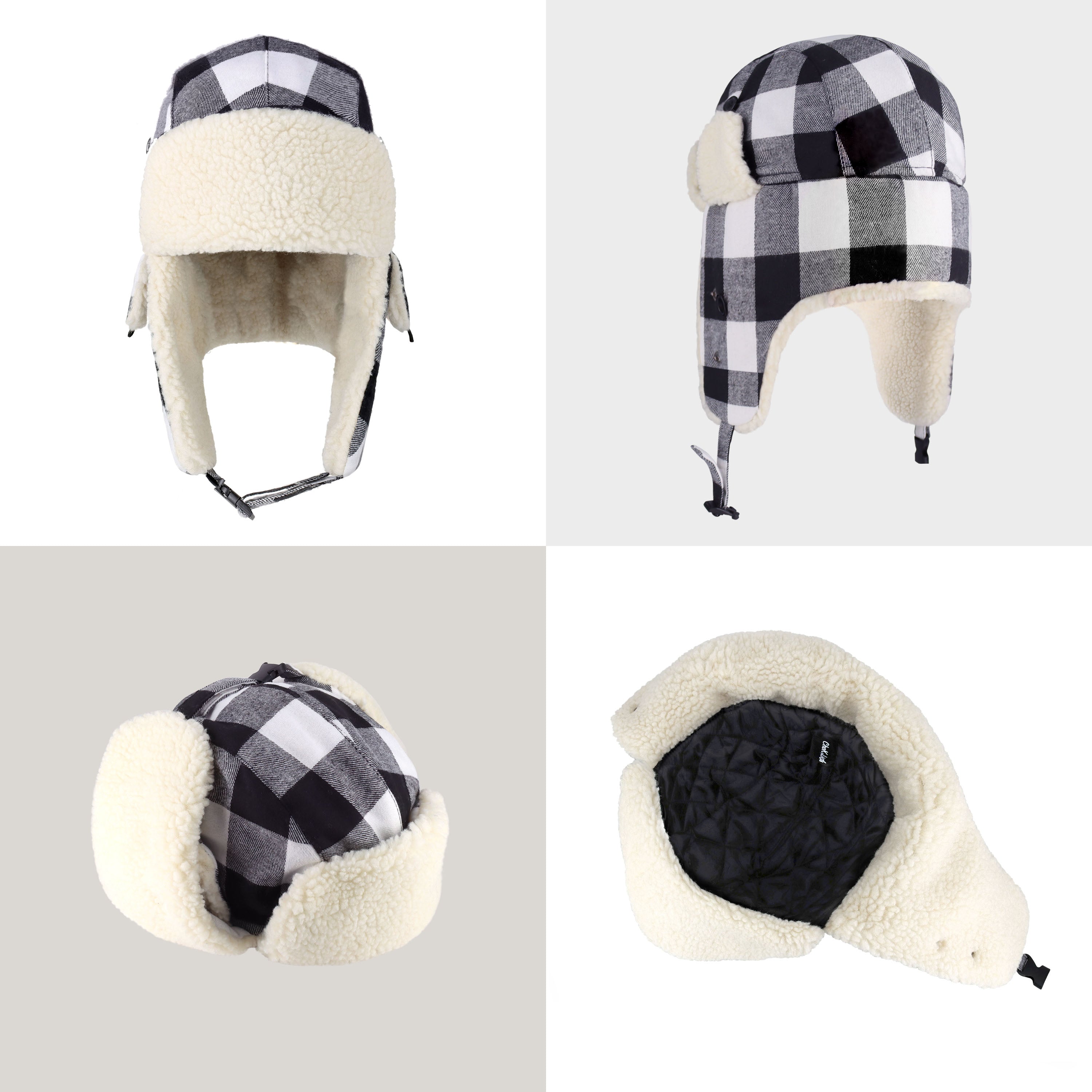 Plaid Trapper Hat in classic design, showcasing adjustable strap and warm fabric.