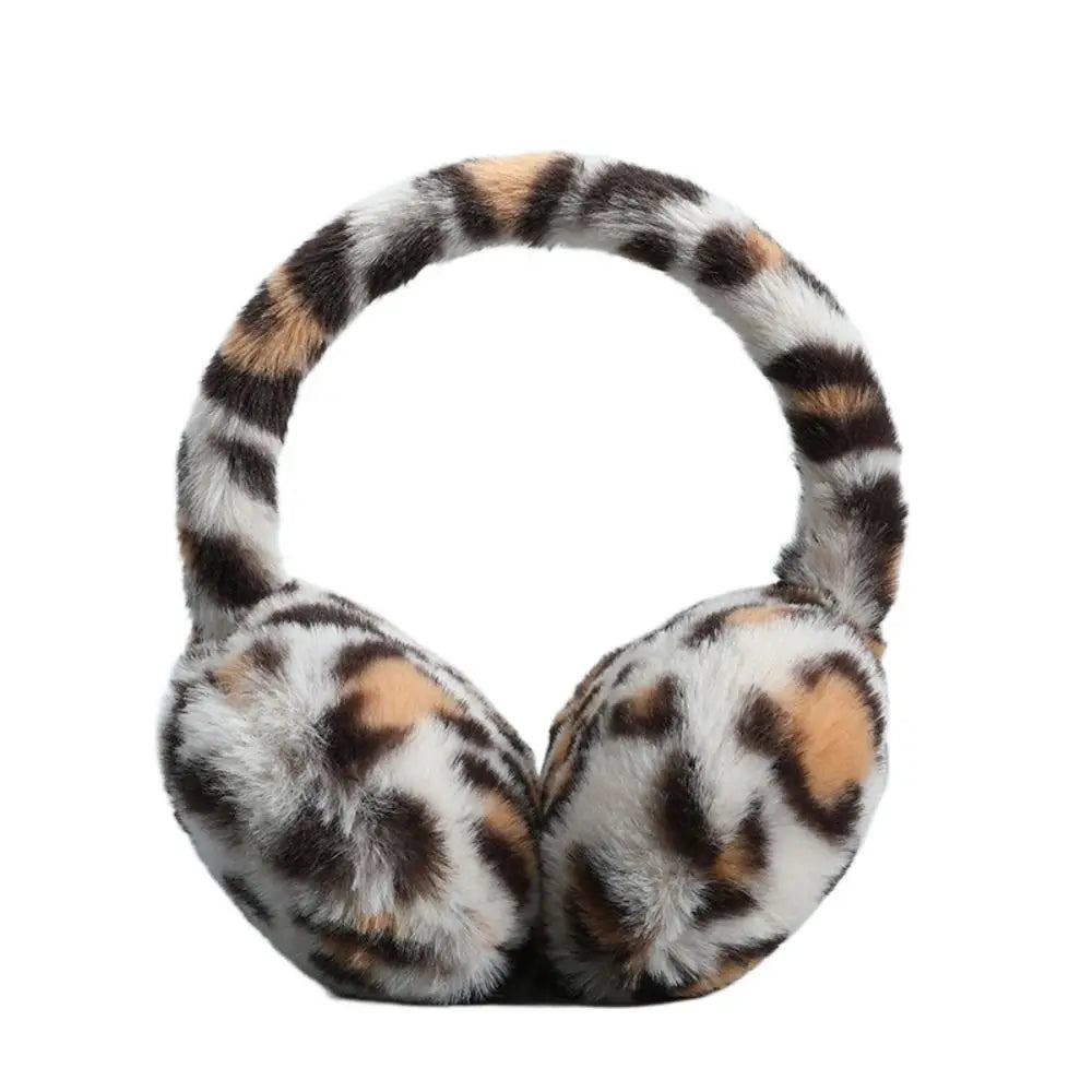 Plush earmuffs in a stylish design, perfect for winter outdoor activities, showcasing soft material and foldable feature.