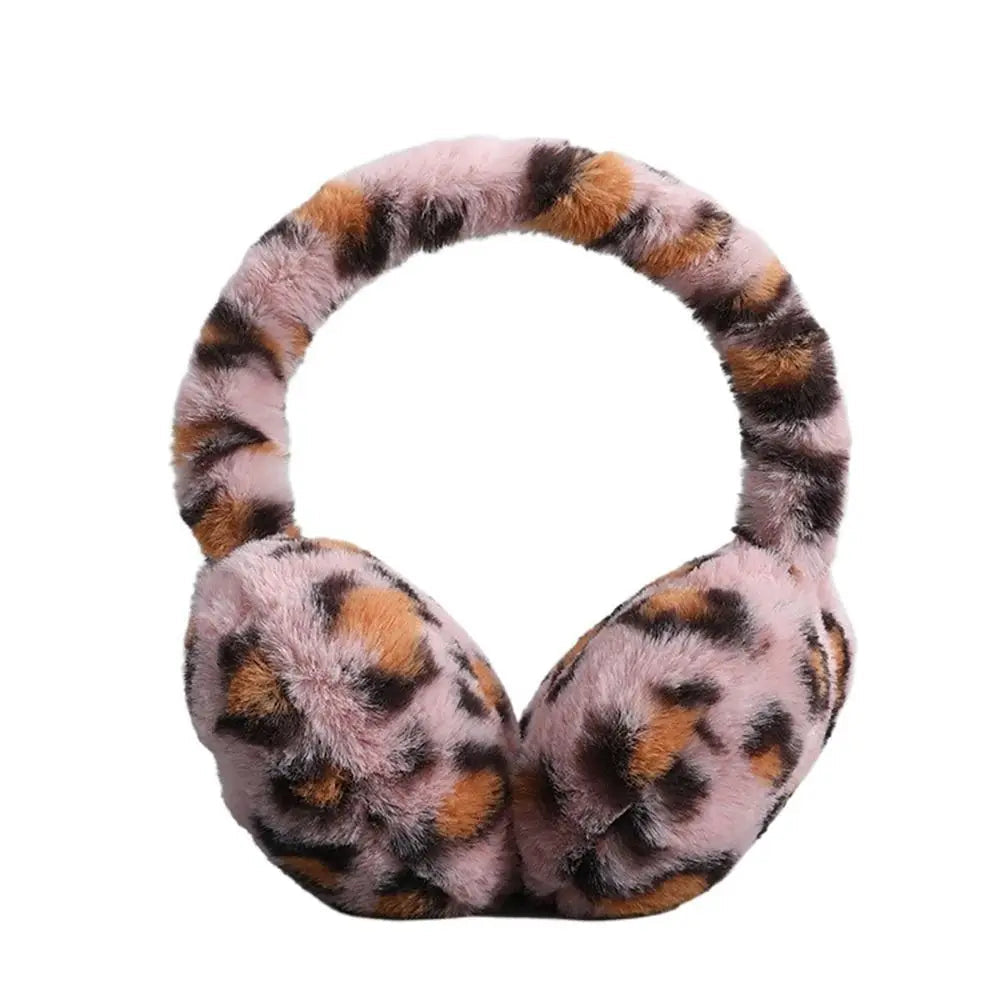 Plush earmuffs in a stylish design, perfect for winter outdoor activities, showcasing soft material and foldable feature.