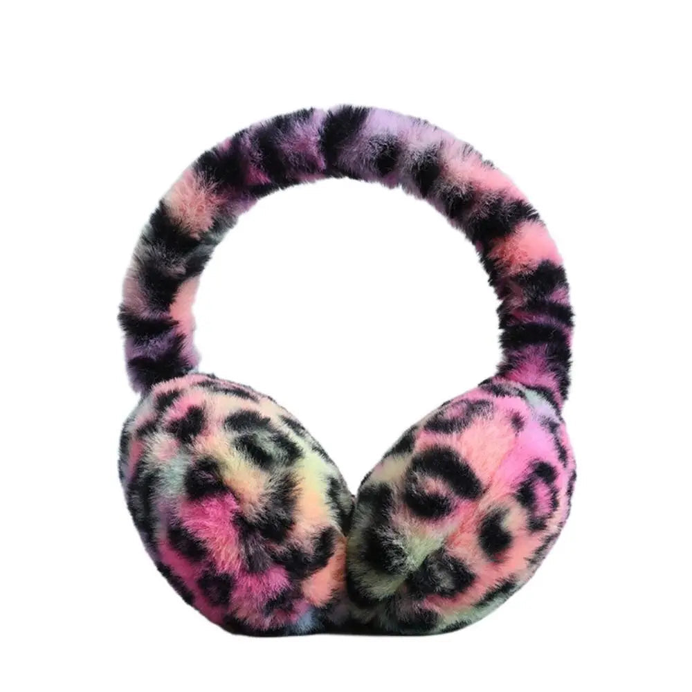 Plush earmuffs in a stylish design, perfect for winter outdoor activities, showcasing soft material and foldable feature.