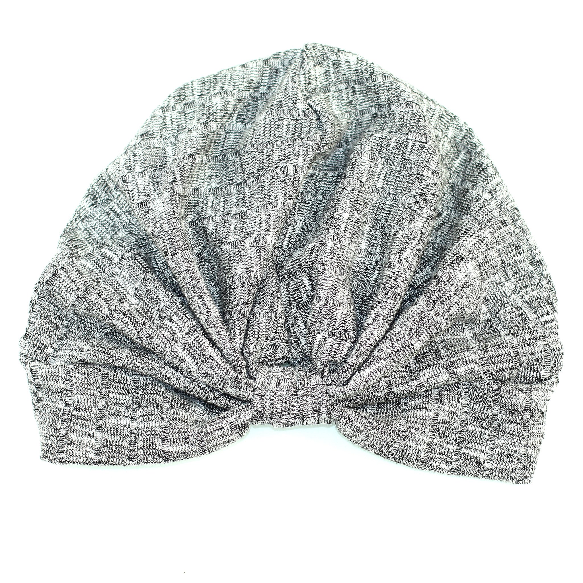 A stylish rib knit sweater turban in soft fabric, featuring a cinched back design for a comfortable fit, perfect for winter wear.