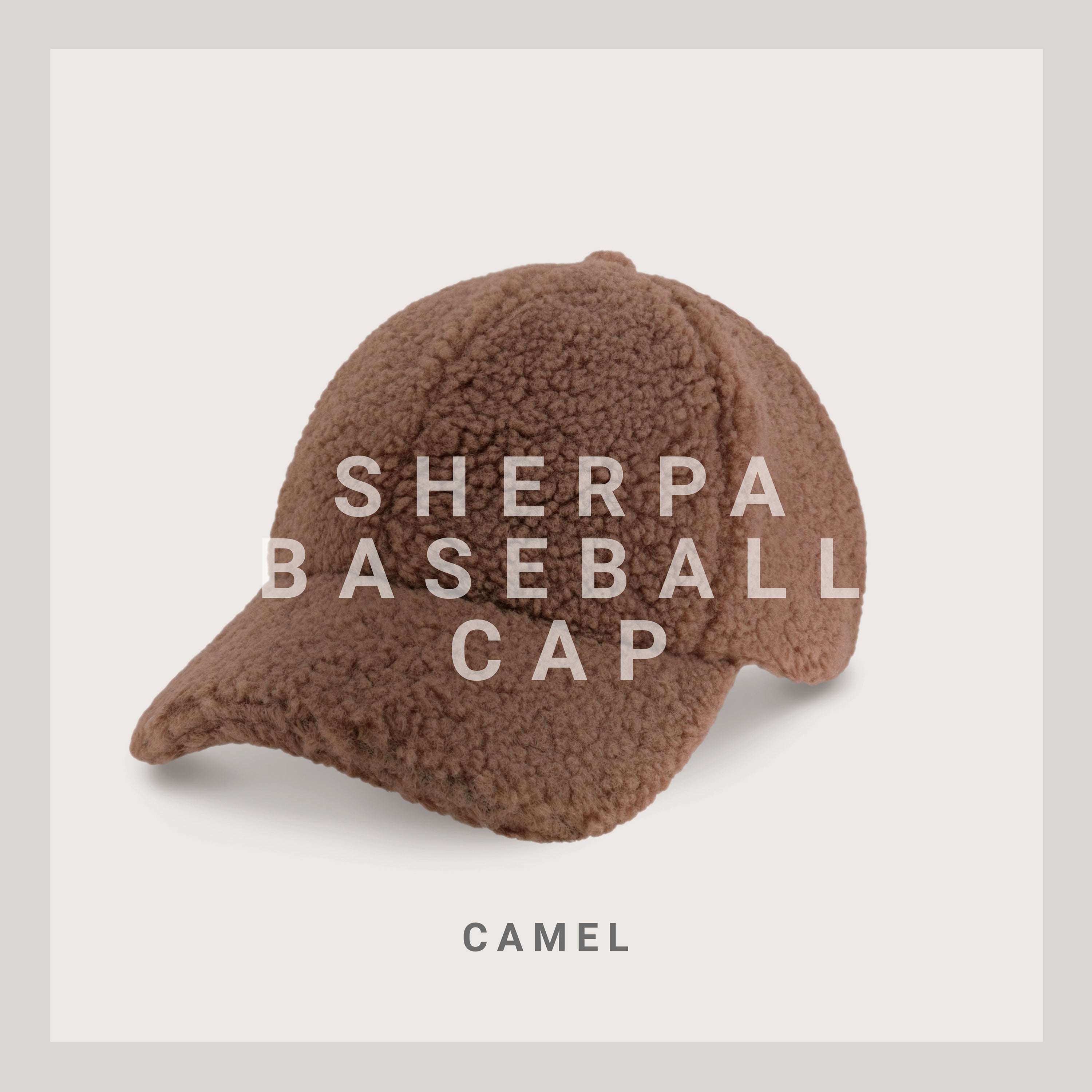 Sherpa Baseball Cap made from soft teddy-like material, featuring a moldable front bill and hook and loop closure.