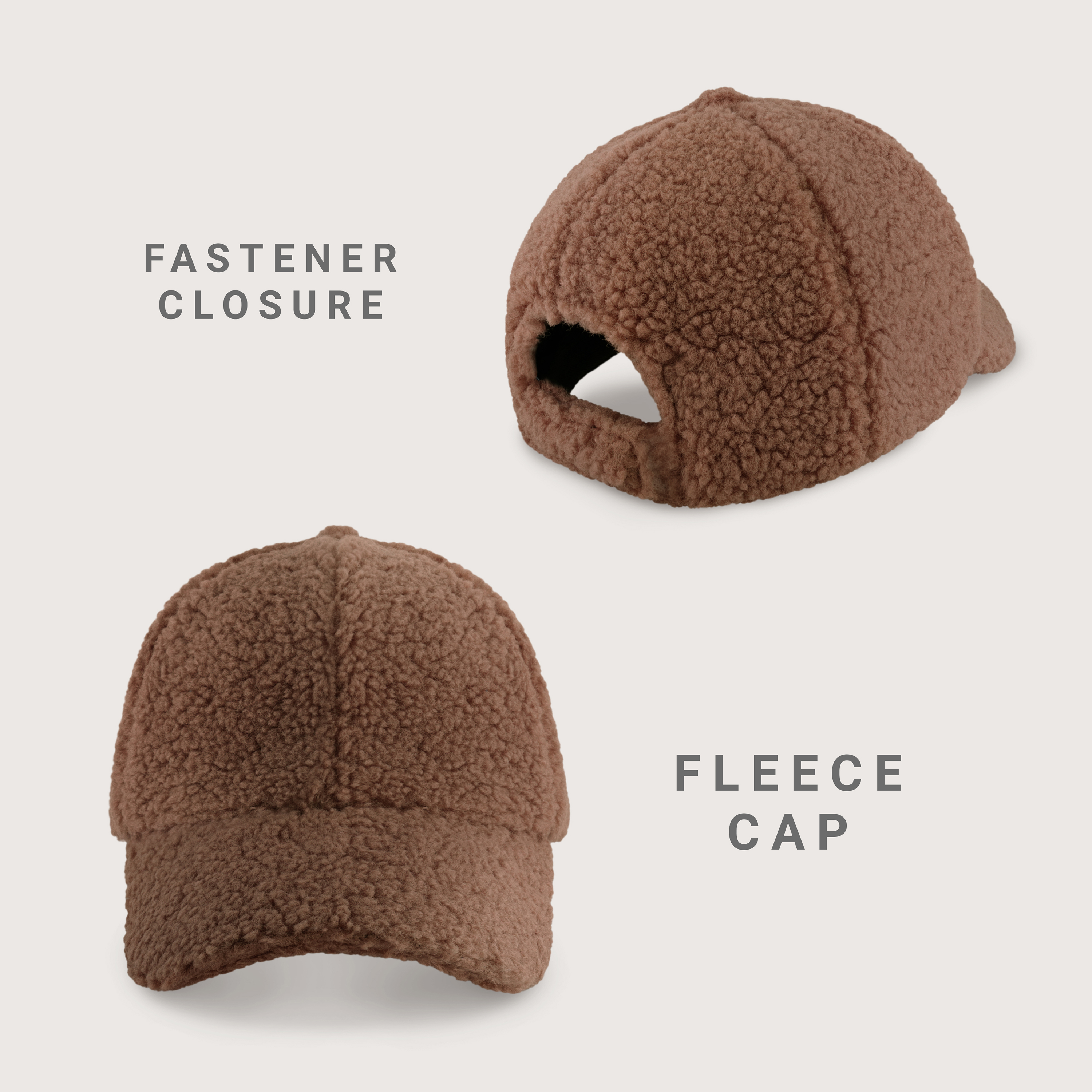 Sherpa Baseball Cap made from soft teddy-like material, featuring a moldable front bill and hook and loop closure.