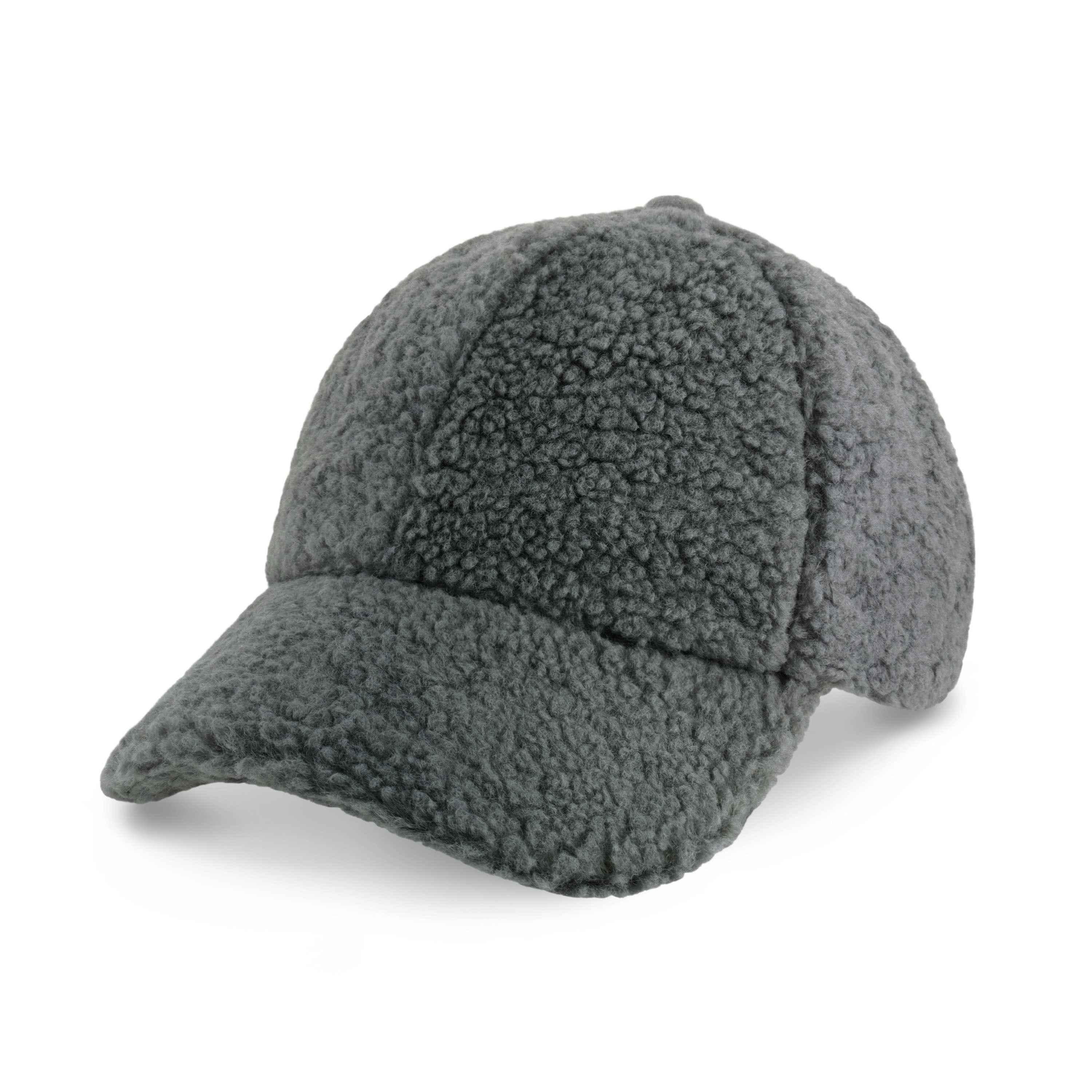 Sherpa Baseball Cap made from soft teddy-like material, featuring a moldable front bill and hook and loop closure.