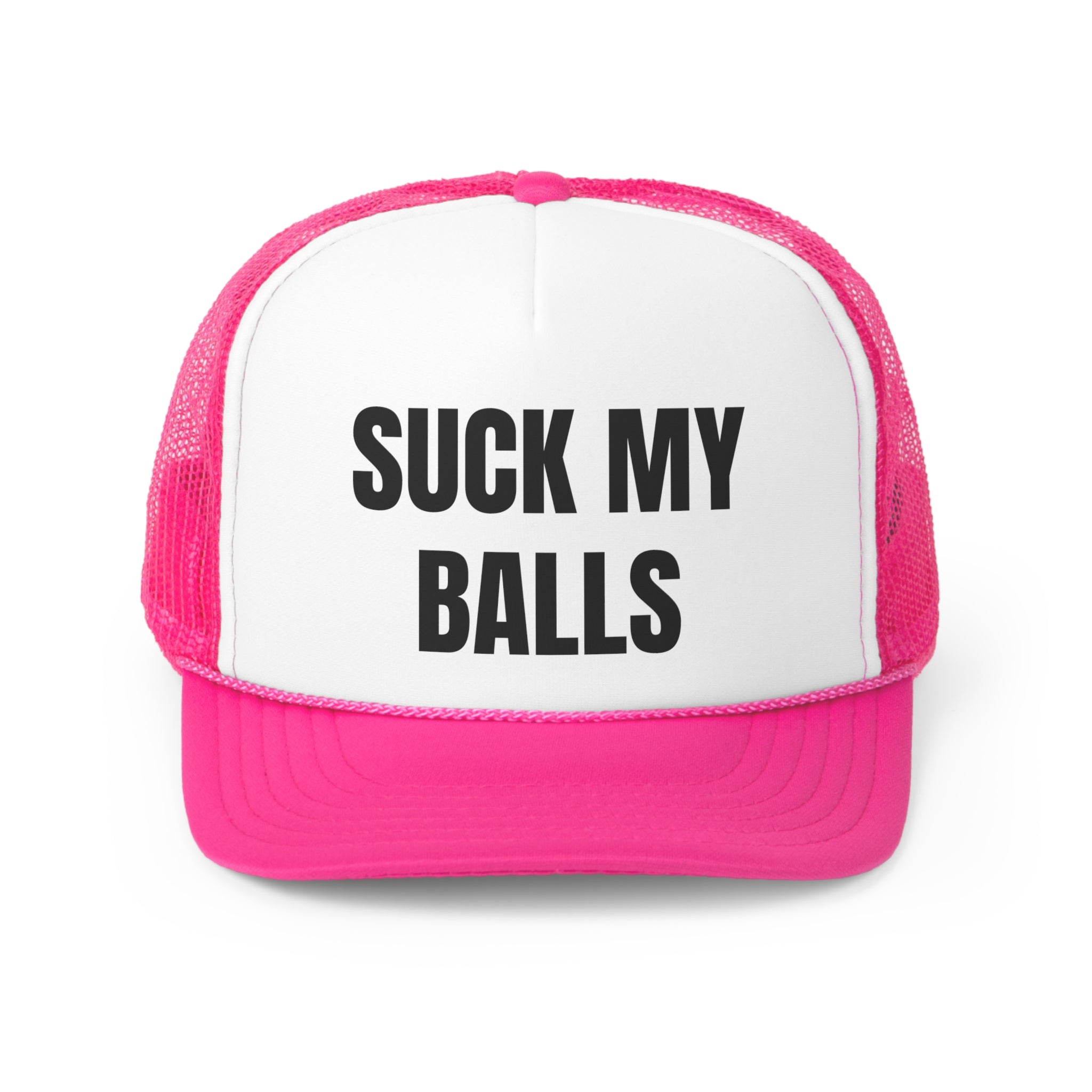 Suck My Balls Funny Trucker Hat featuring a humorous design with a comfortable fit, perfect for casual wear.