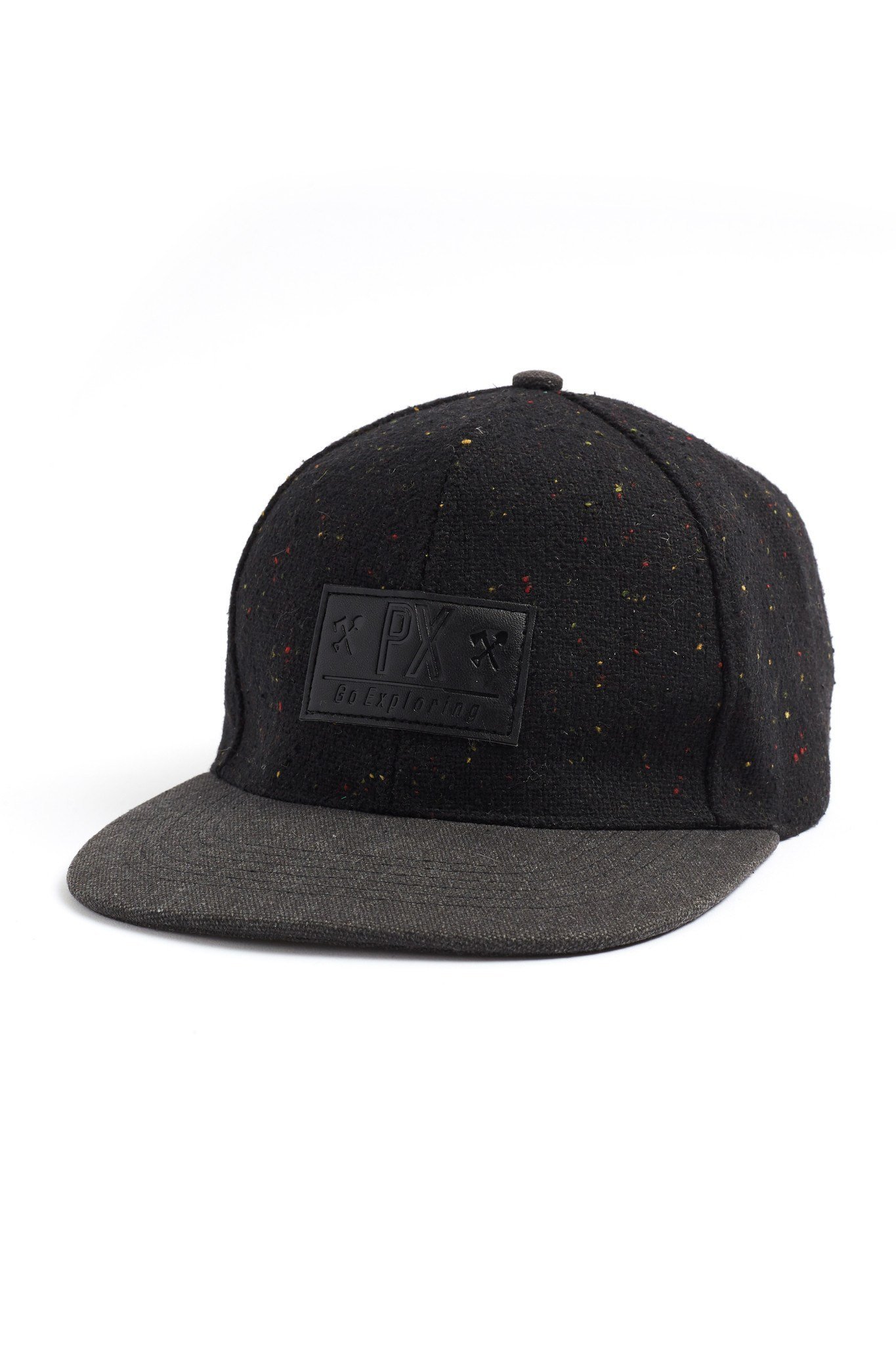 Travis Flat Brim Speckle Hat with leather adjustment strap, showcasing a trendy speckled design, perfect for outdoor adventures.