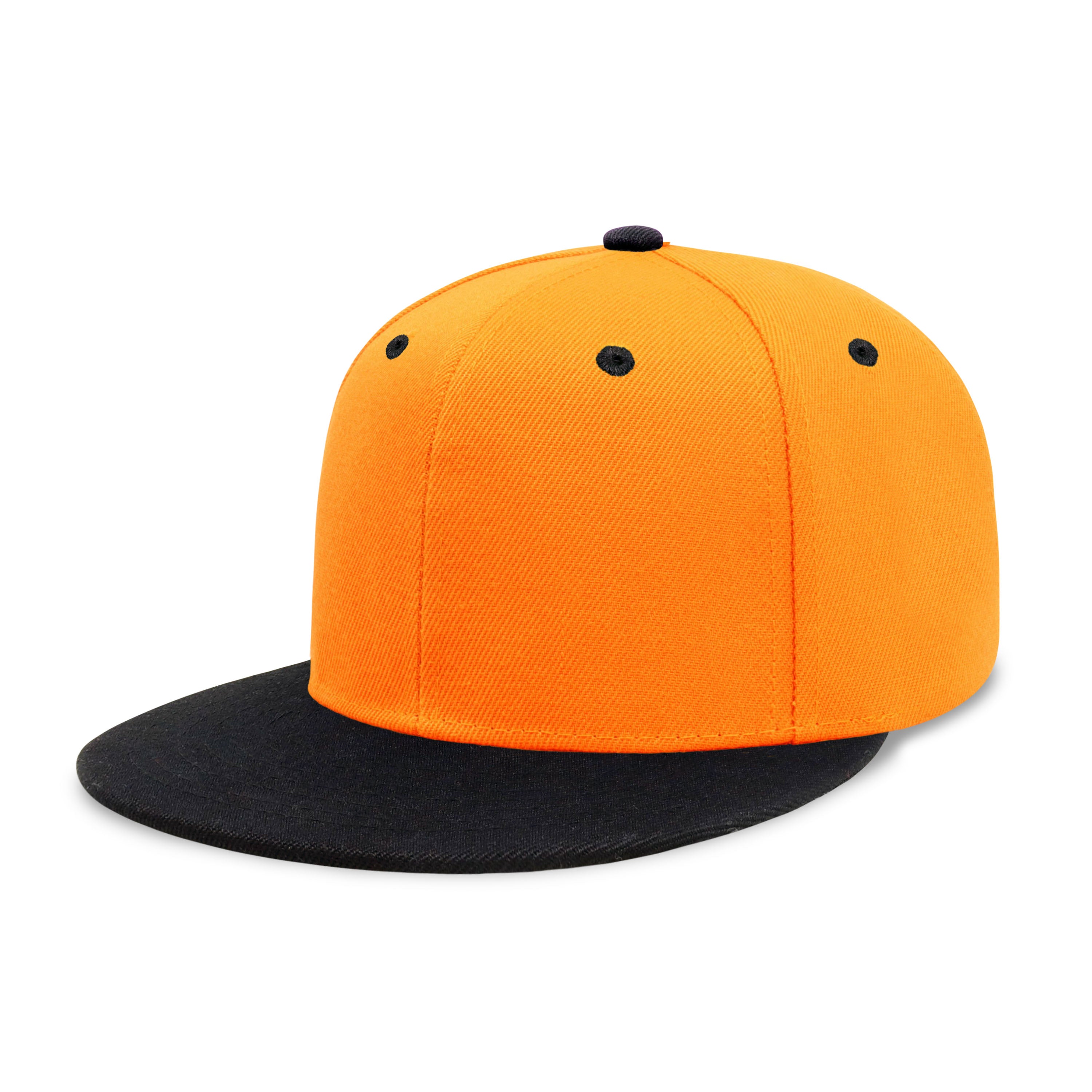 Two-Tone Edge Flat Bill cap featuring a structured high profile design and adjustable snap closure in various colors.