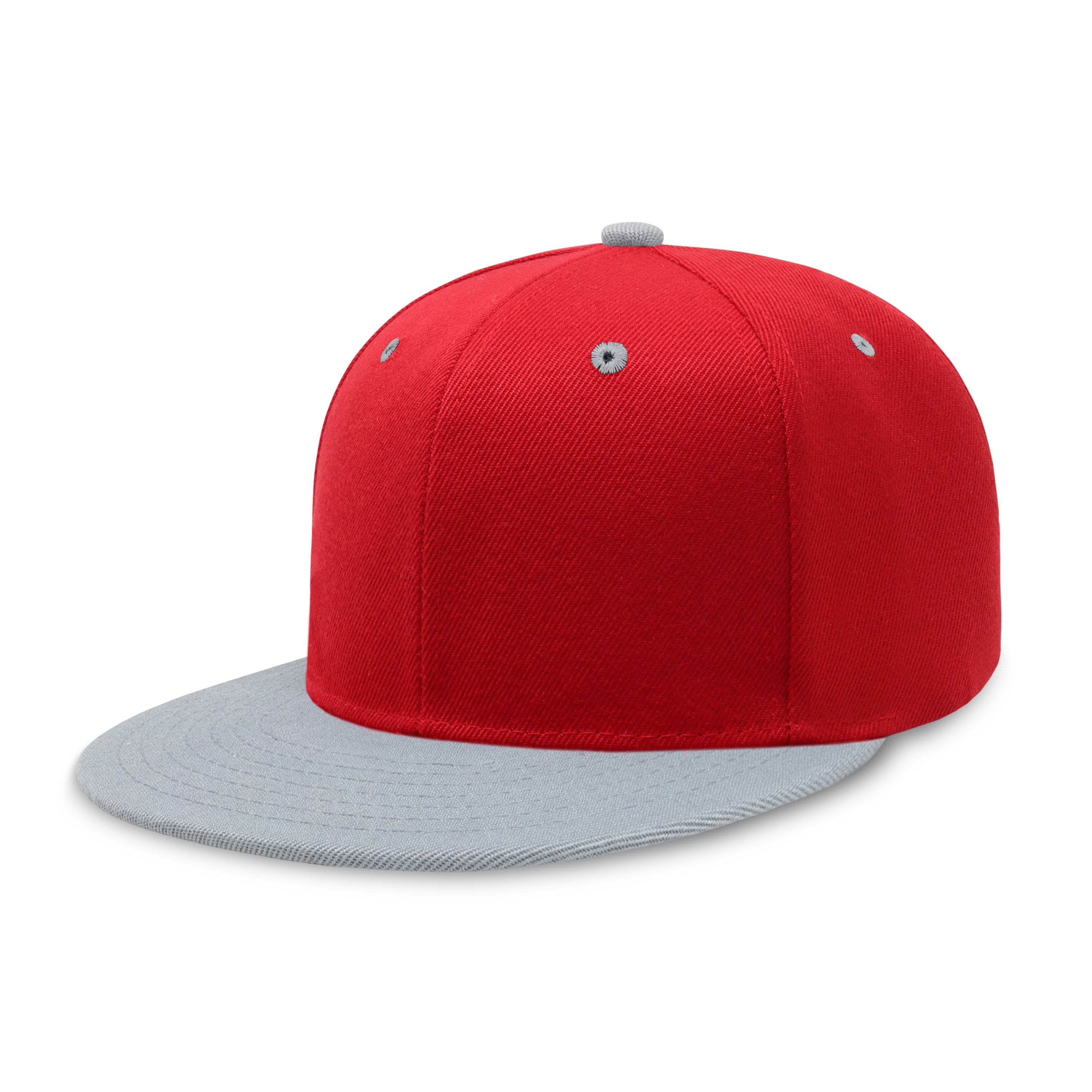 Two-Tone Edge Flat Bill cap featuring a structured high profile design and adjustable snap closure in various colors.