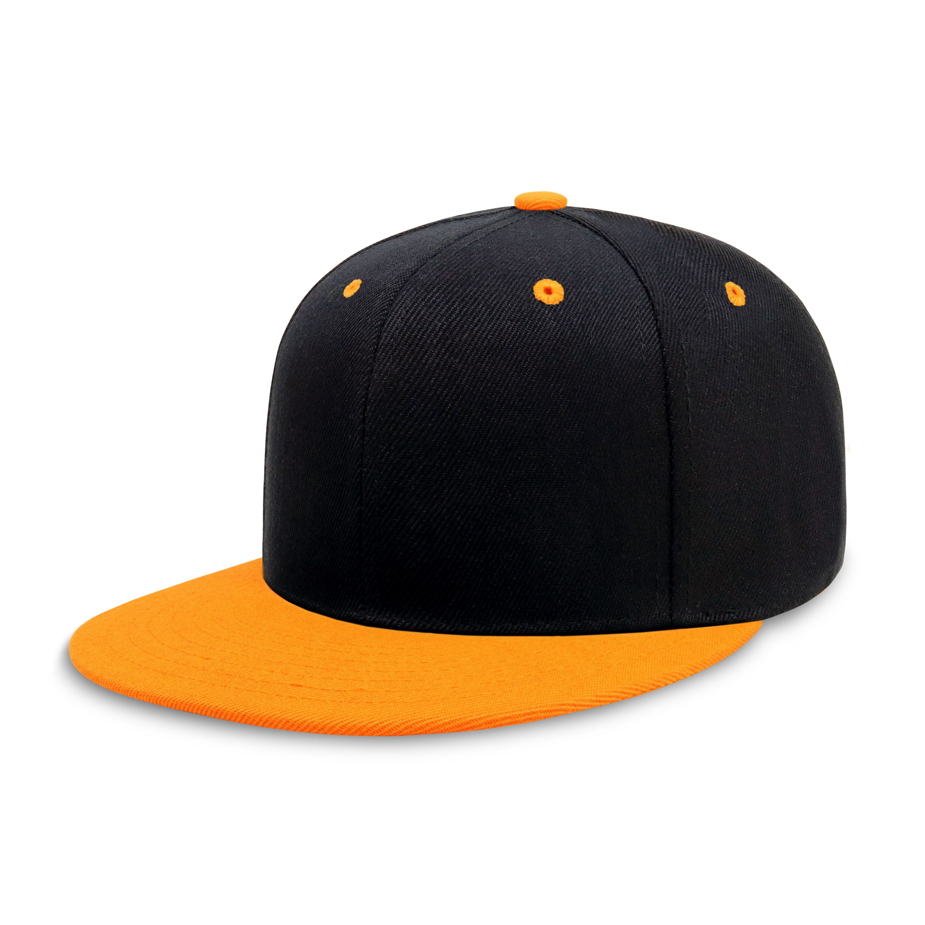 Two-Tone Edge Flat Bill cap featuring a structured high profile design and adjustable snap closure in various colors.