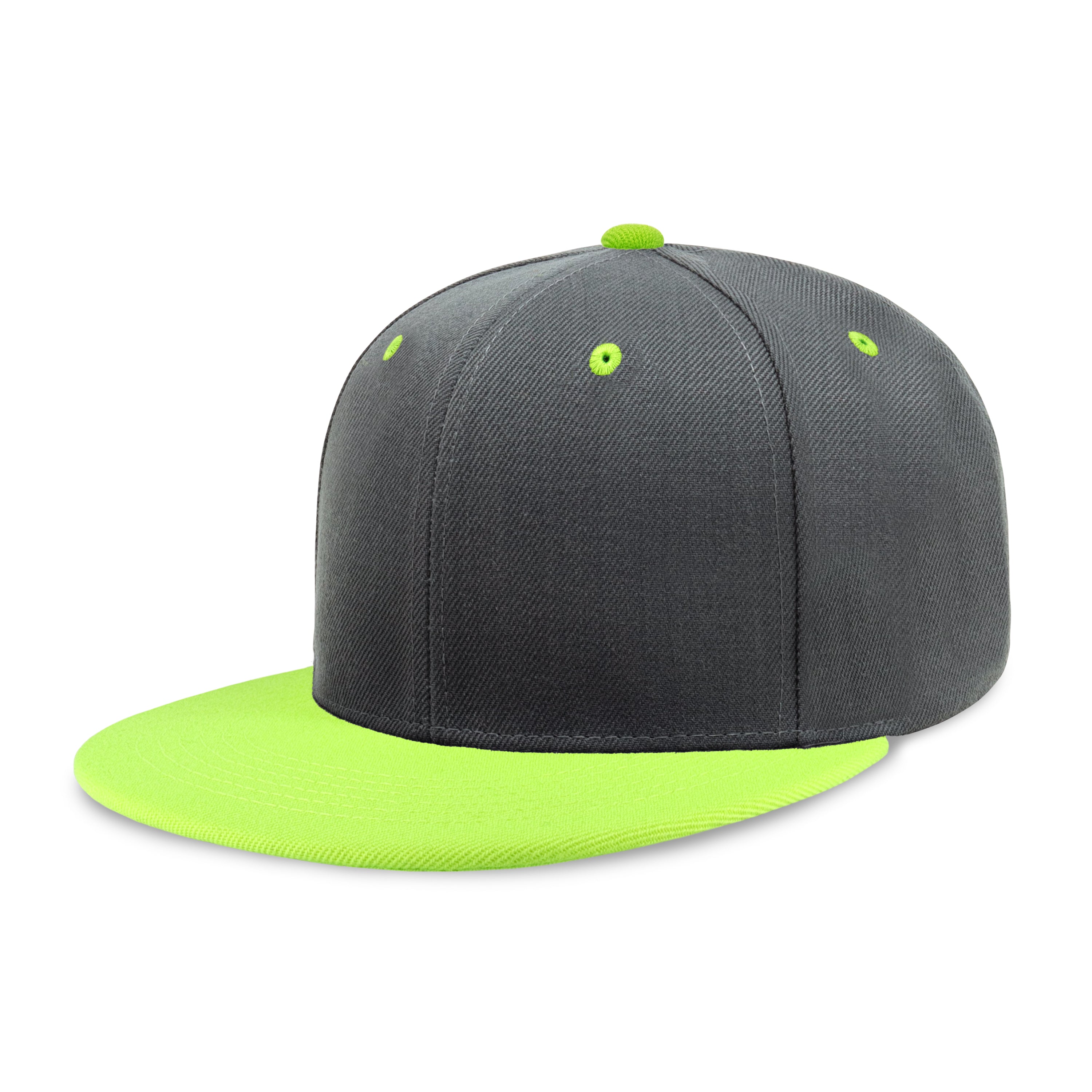 Two-Tone Edge Flat Bill cap featuring a structured high profile design and adjustable snap closure in various colors.