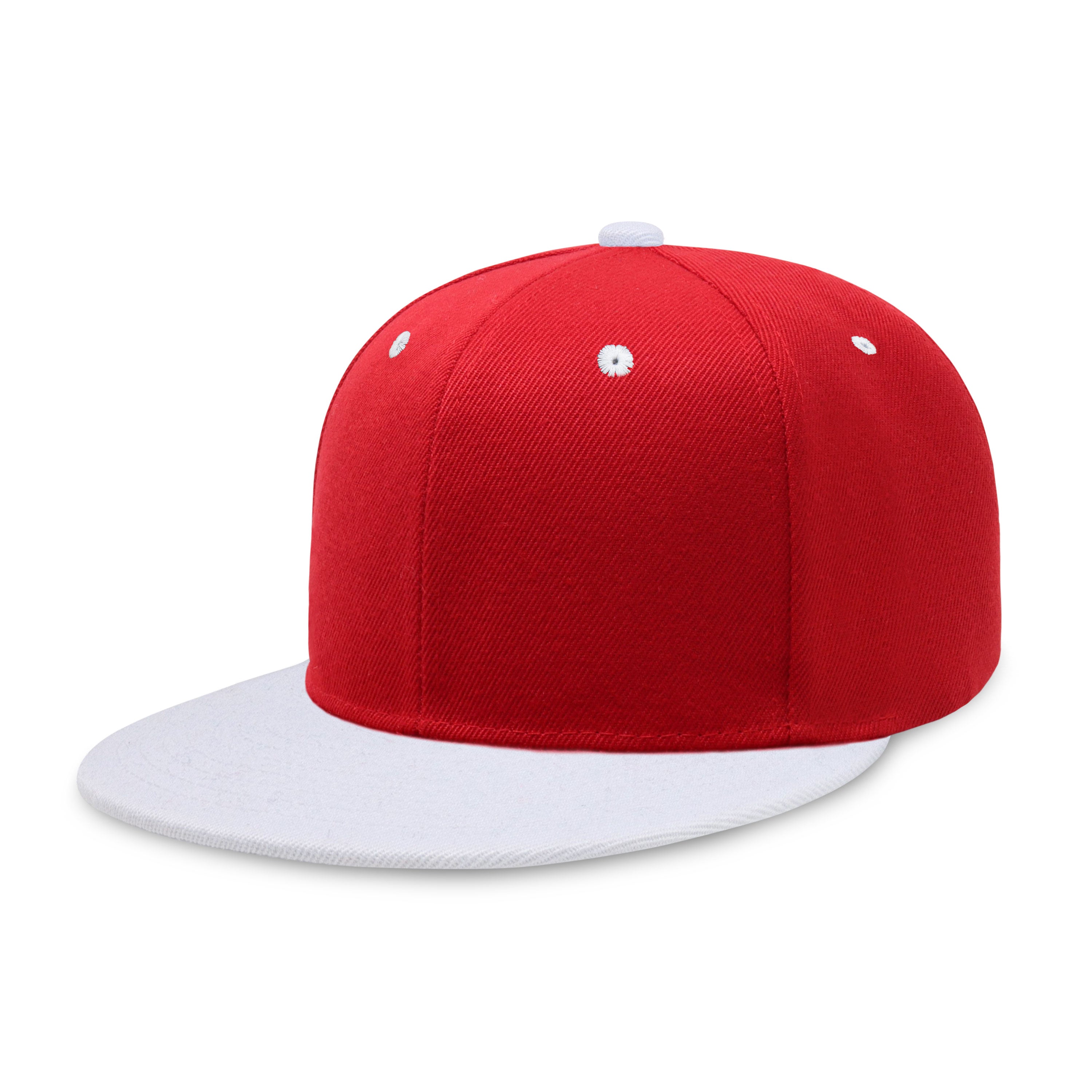 Two-Tone Edge Flat Bill cap featuring a structured high profile design and adjustable snap closure in various colors.