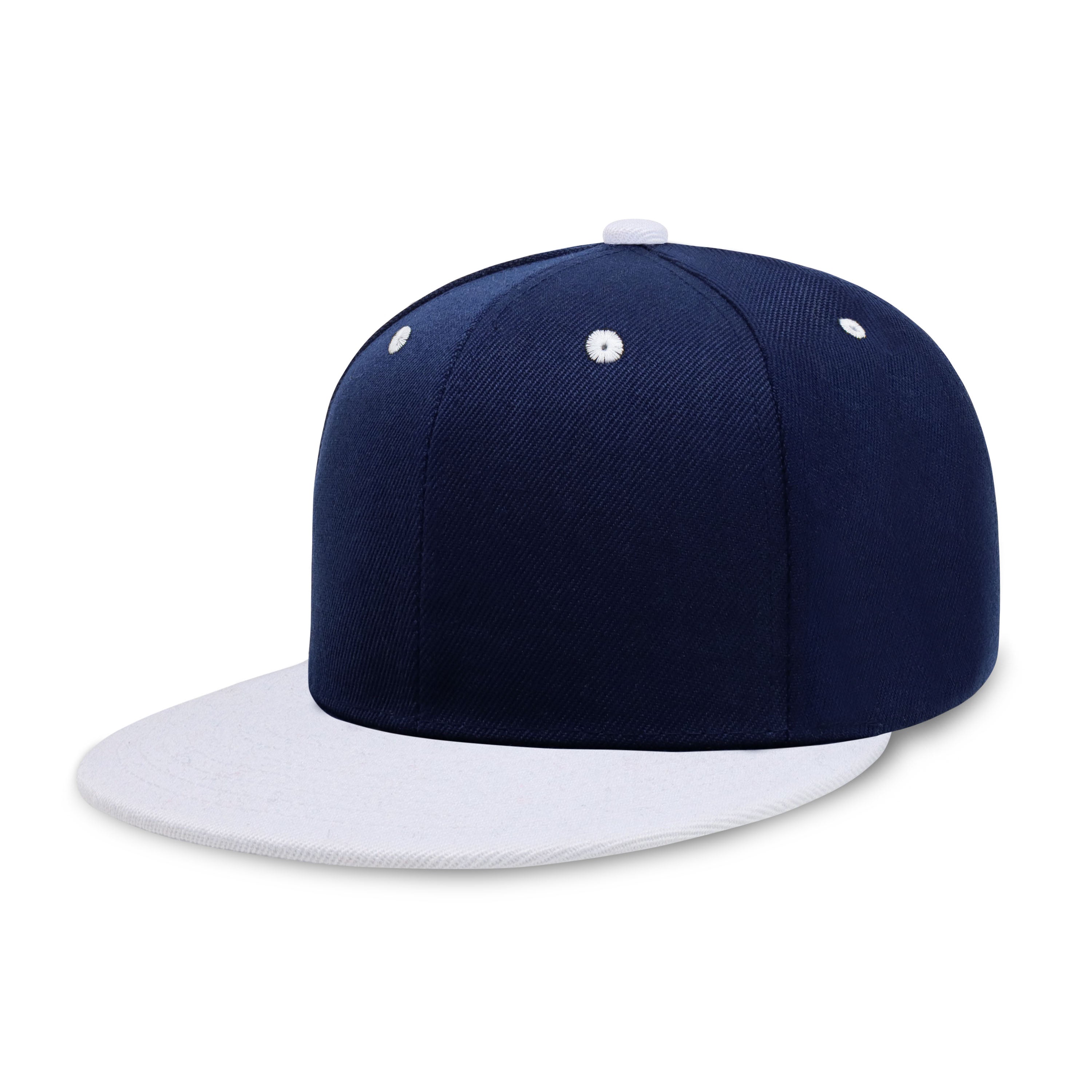 Two-Tone Edge Flat Bill cap featuring a structured high profile design and adjustable snap closure in various colors.