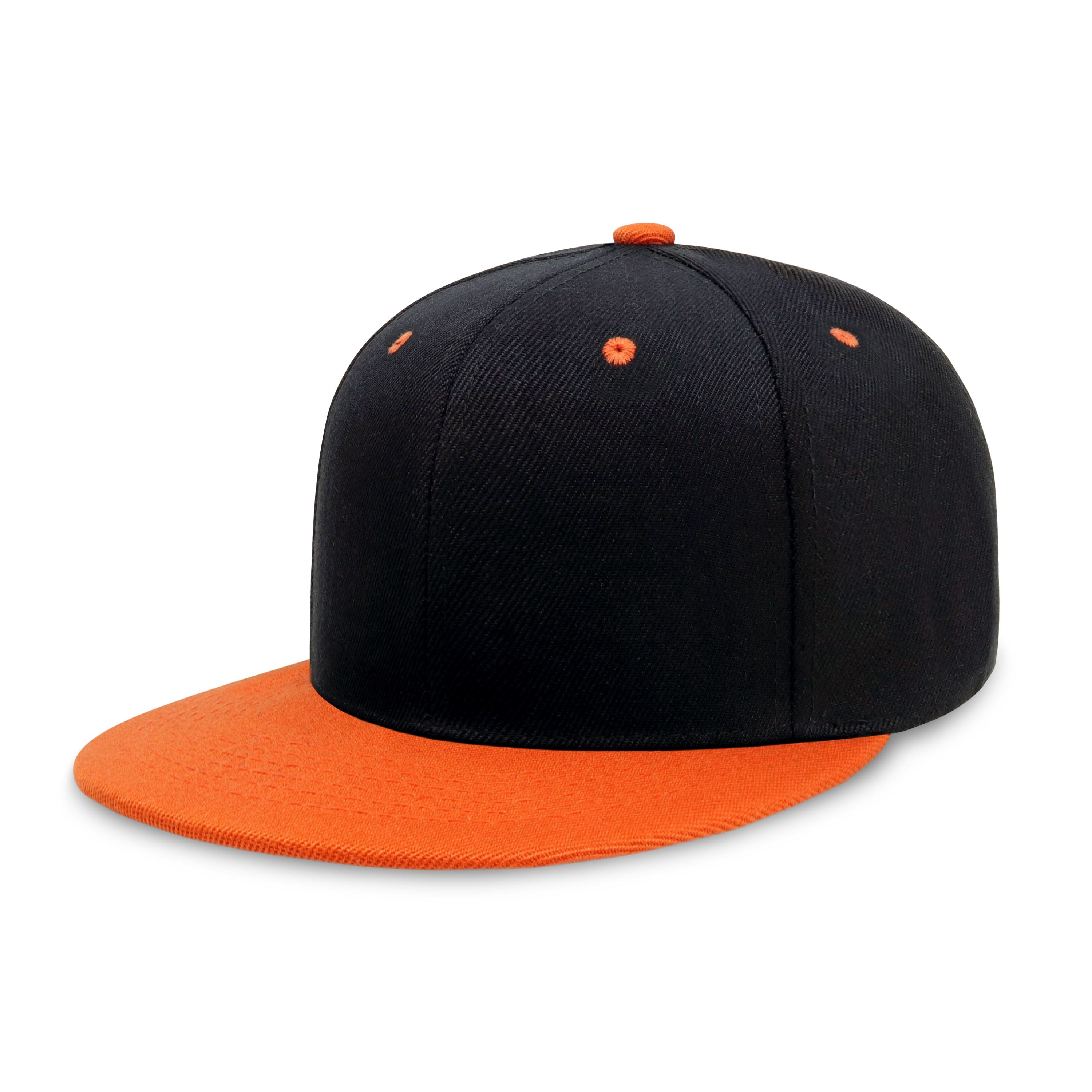 Two-Tone Edge Flat Bill cap featuring a structured high profile design and adjustable snap closure in various colors.