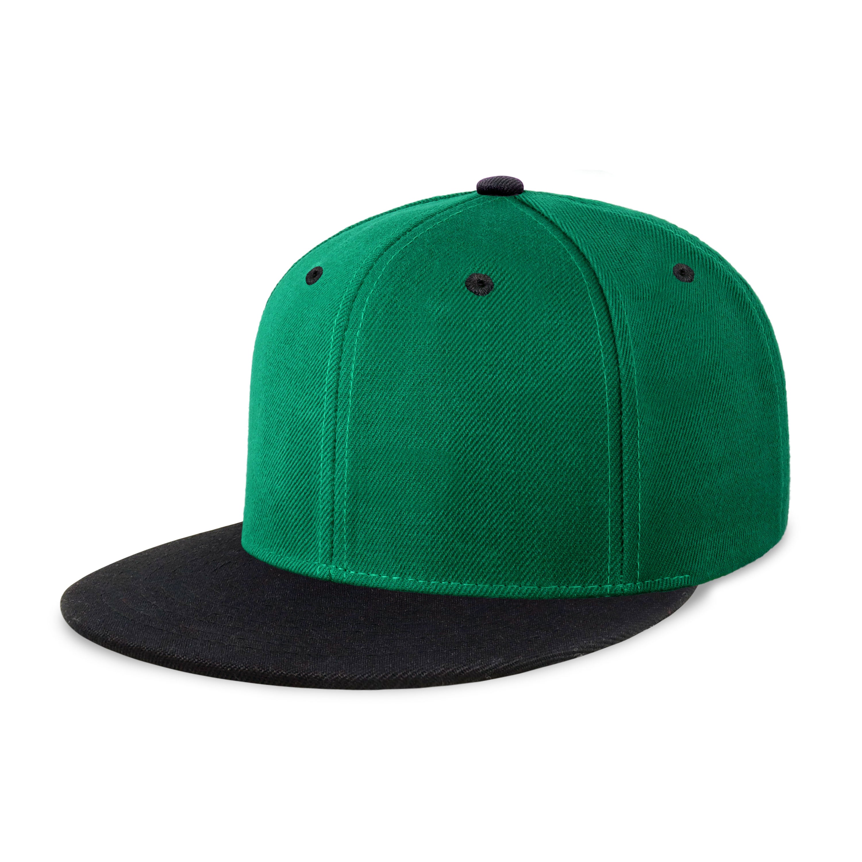 Two-Tone Edge Flat Bill cap featuring a structured high profile design and adjustable snap closure in various colors.