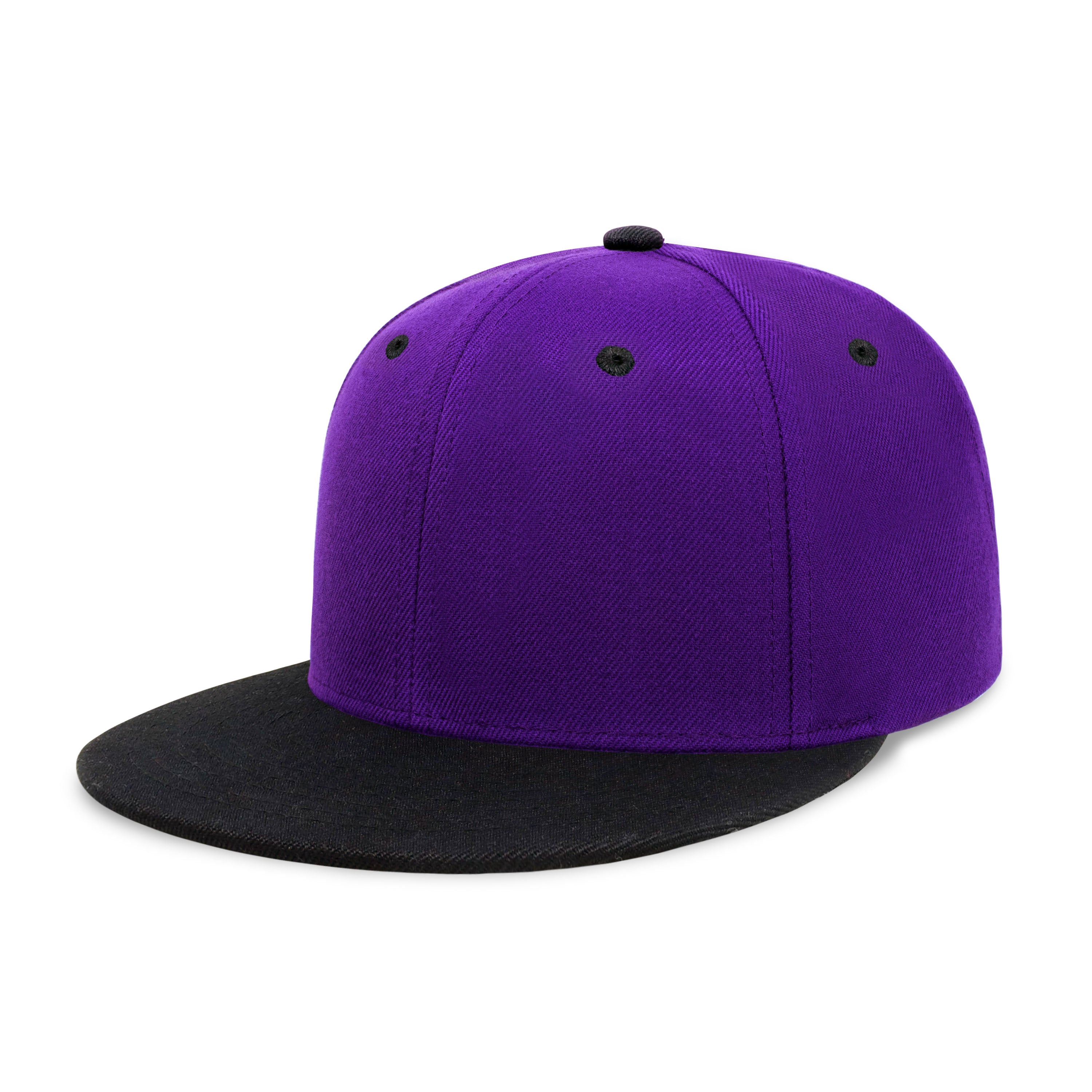 Two-Tone Edge Flat Bill cap featuring a structured high profile design and adjustable snap closure in various colors.