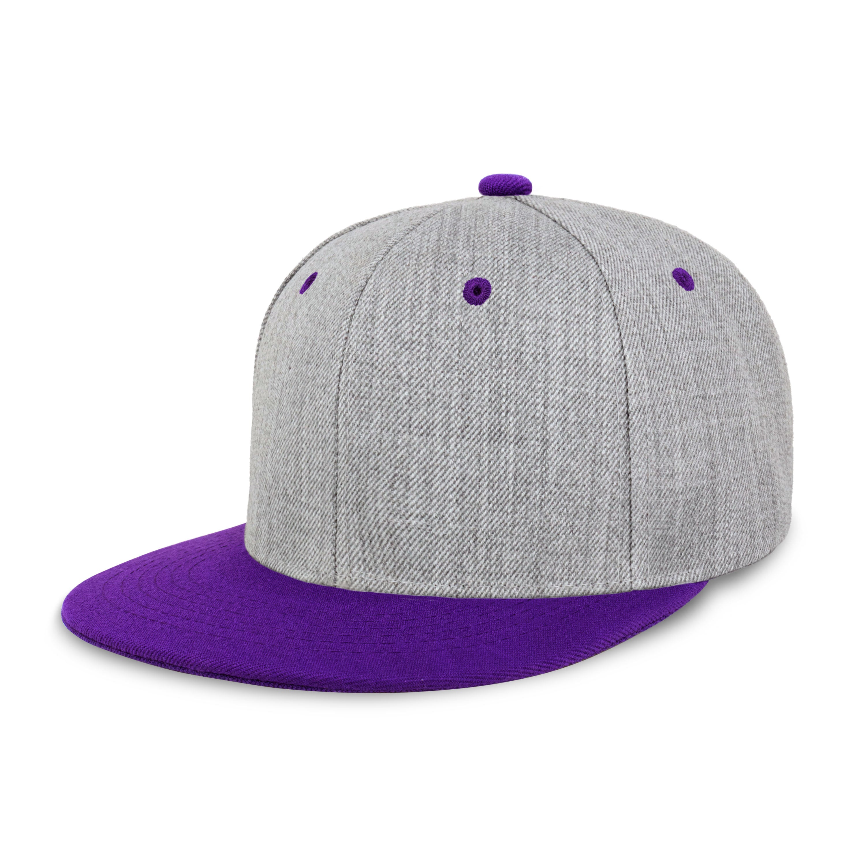 Two-Tone Heather Grey Flat Bill cap with structured fit and adjustable snap closure, perfect for outdoor activities.