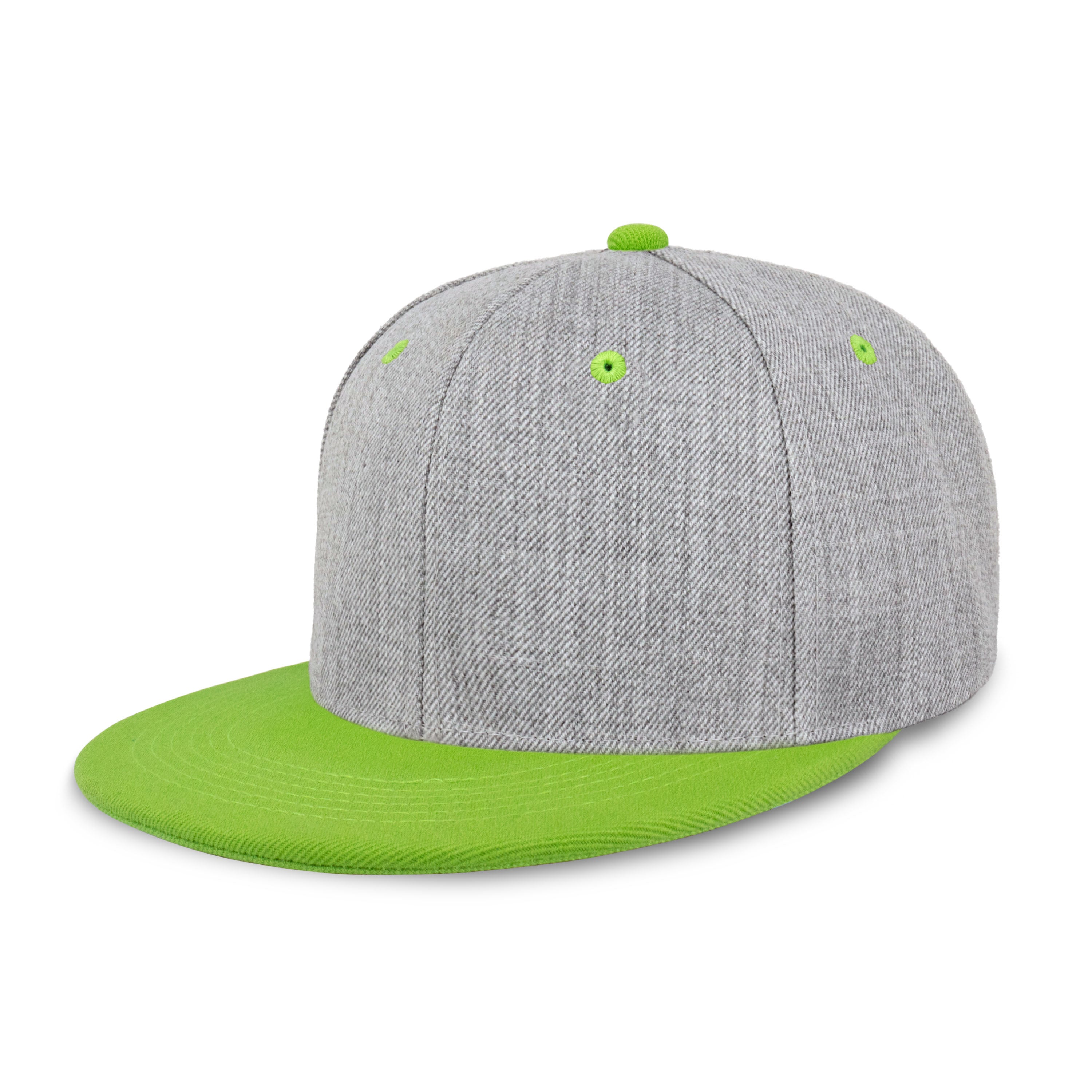 Two-Tone Heather Grey Flat Bill cap with structured fit and adjustable snap closure, perfect for outdoor activities.