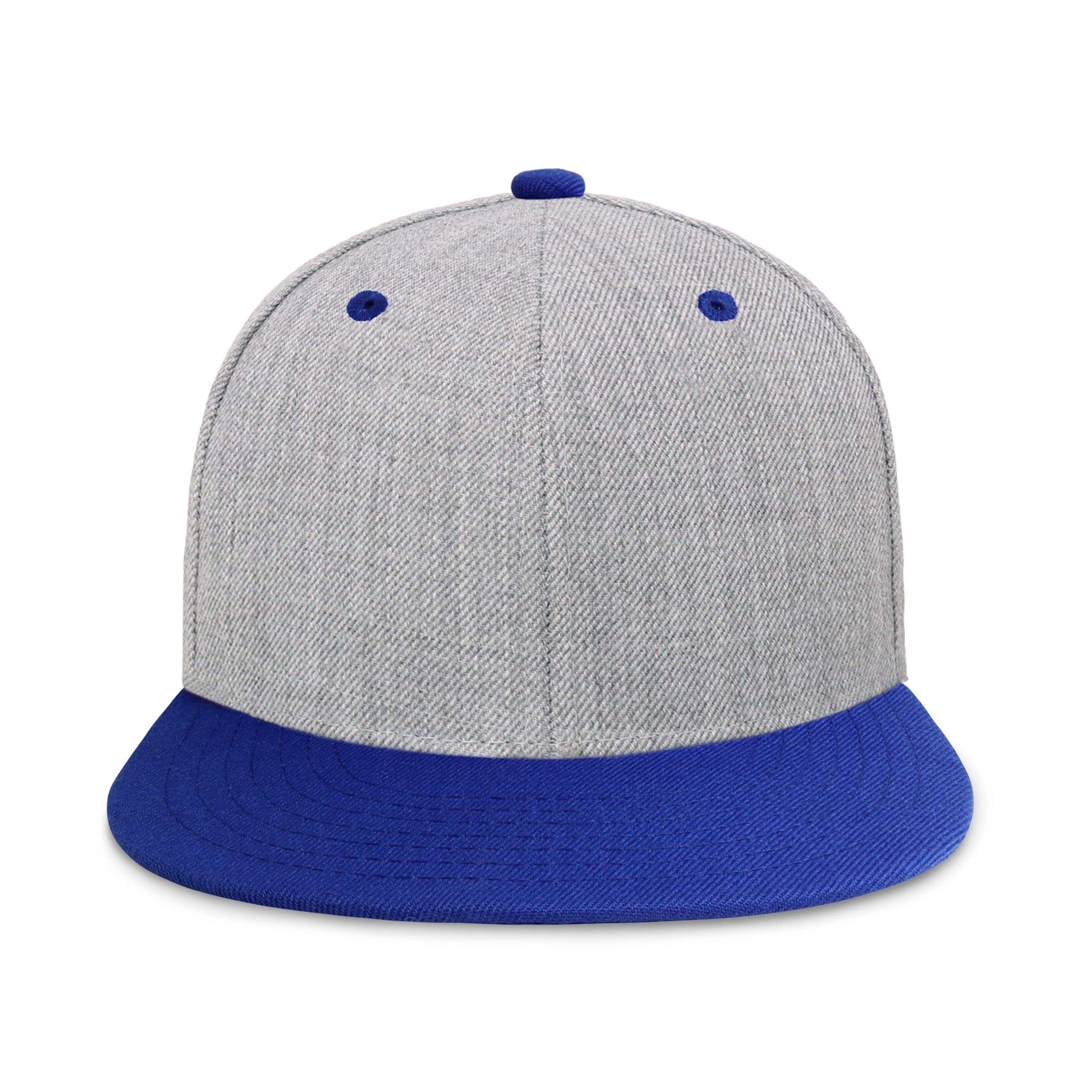 Two-Tone Heather Grey Flat Bill cap with structured fit and adjustable snap closure, perfect for outdoor activities.