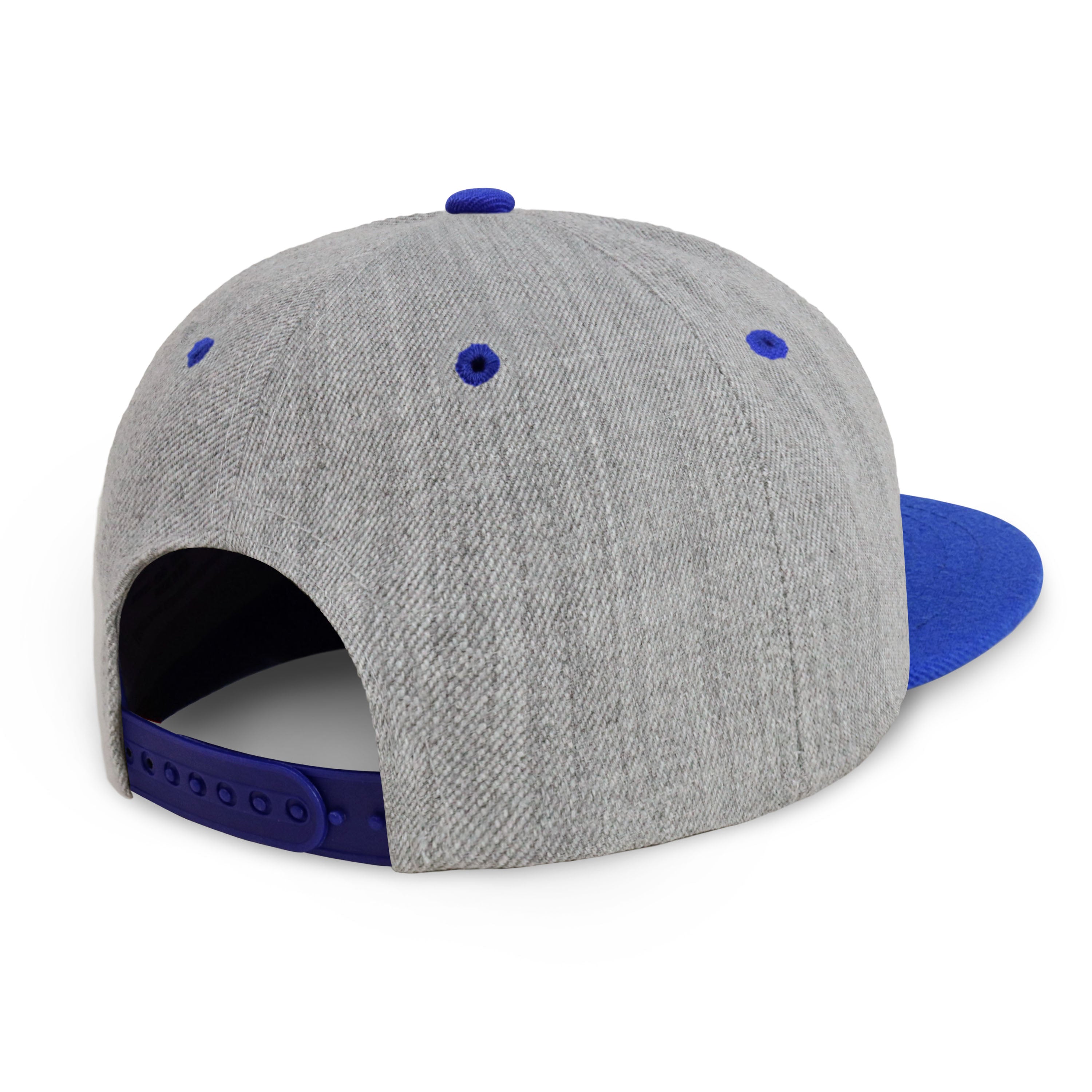 Two-Tone Heather Grey Flat Bill cap with structured fit and adjustable snap closure, perfect for outdoor activities.