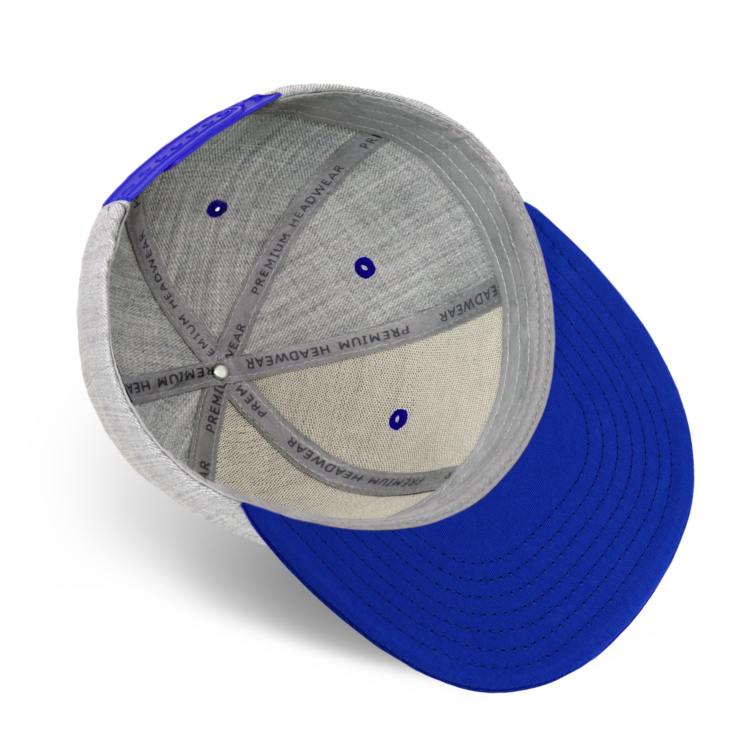 Two-Tone Heather Grey Flat Bill cap with structured fit and adjustable snap closure, perfect for outdoor activities.