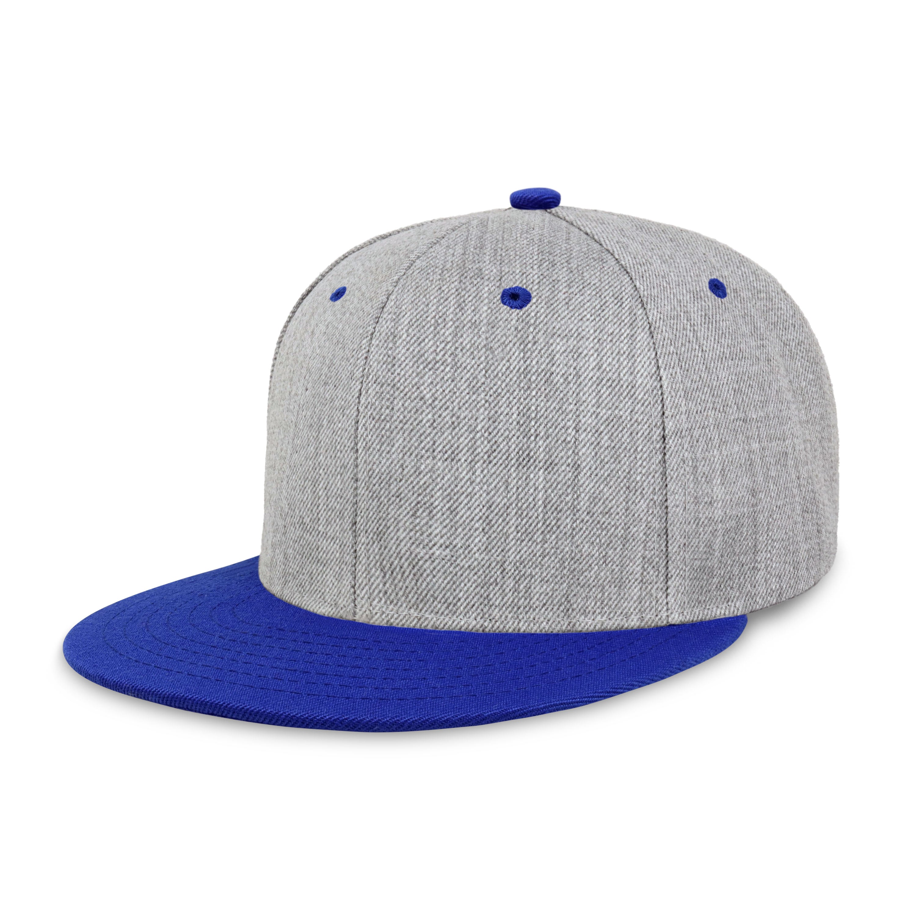 Two-Tone Heather Grey Flat Bill cap with structured fit and adjustable snap closure, perfect for outdoor activities.