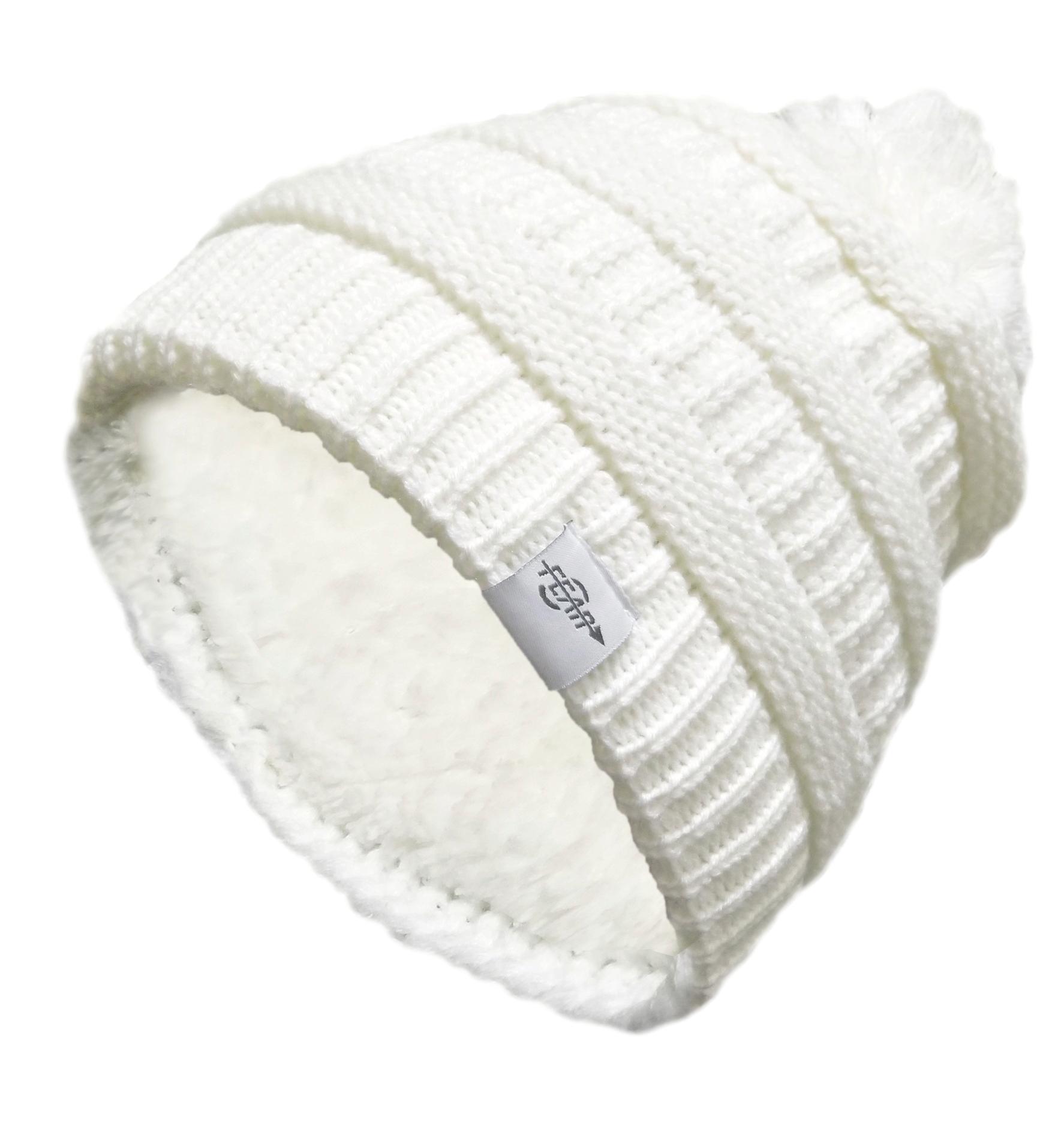 Warmest plush insulated cuff knit pom beanie hat for women, featuring a chunky cable knit design and plush lining for ultimate warmth.