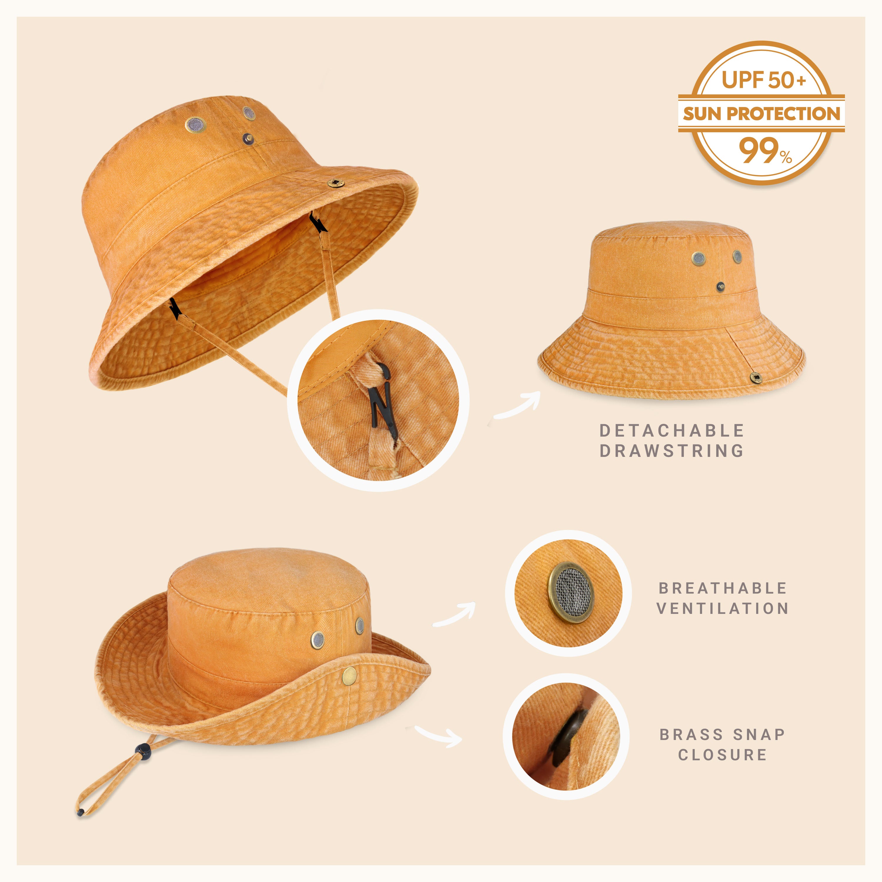 Wide Brim Bucket Hat made of soft cotton, featuring a flexible brim for comfort and UV protection, perfect for outdoor activities.