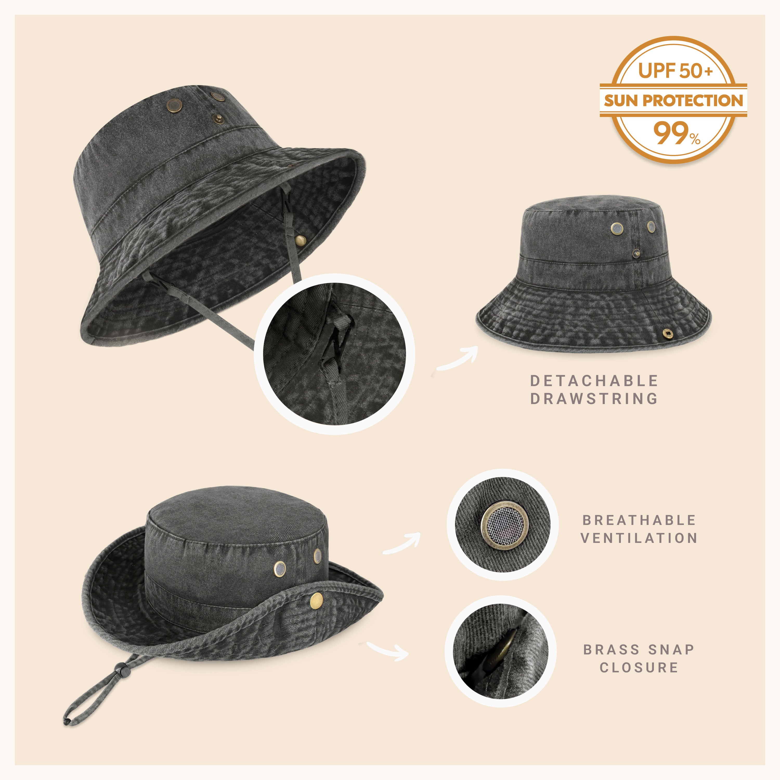 Wide Brim Bucket Hat made of soft cotton, featuring a flexible brim for comfort and UV protection, perfect for outdoor activities.