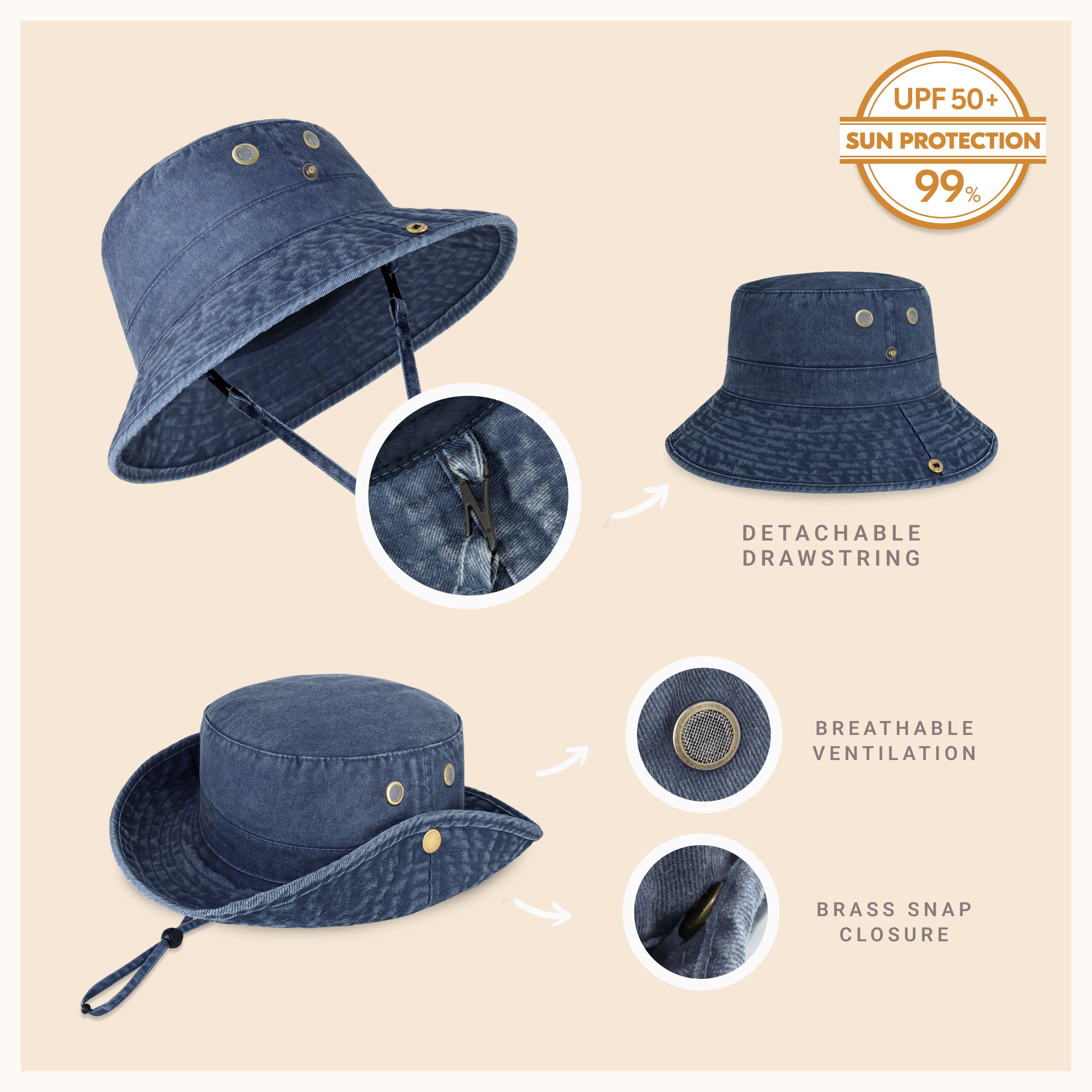 Wide Brim Bucket Hat made of soft cotton, featuring a flexible brim for comfort and UV protection, perfect for outdoor activities.