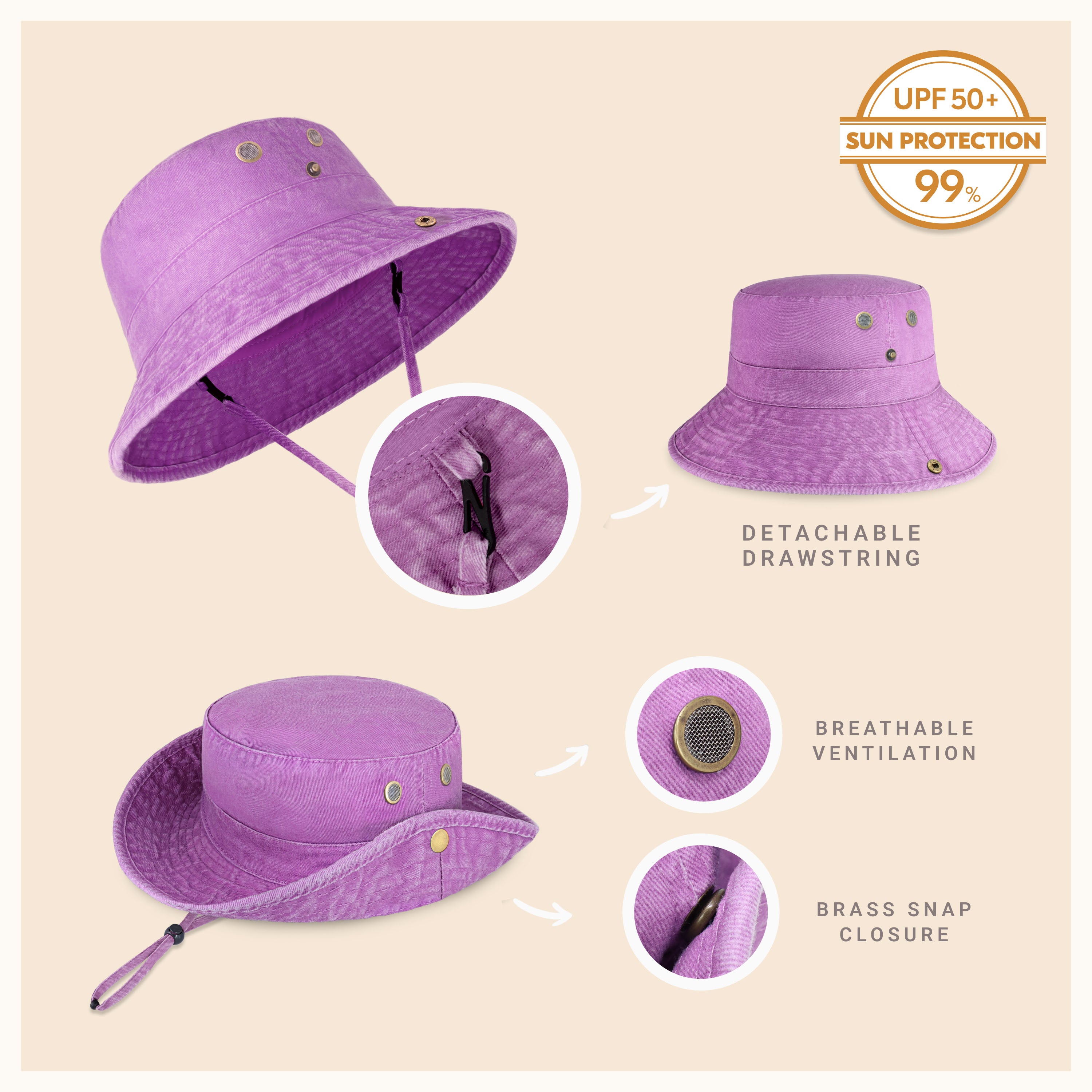 Wide Brim Bucket Hat made of soft cotton, featuring a flexible brim for comfort and UV protection, perfect for outdoor activities.