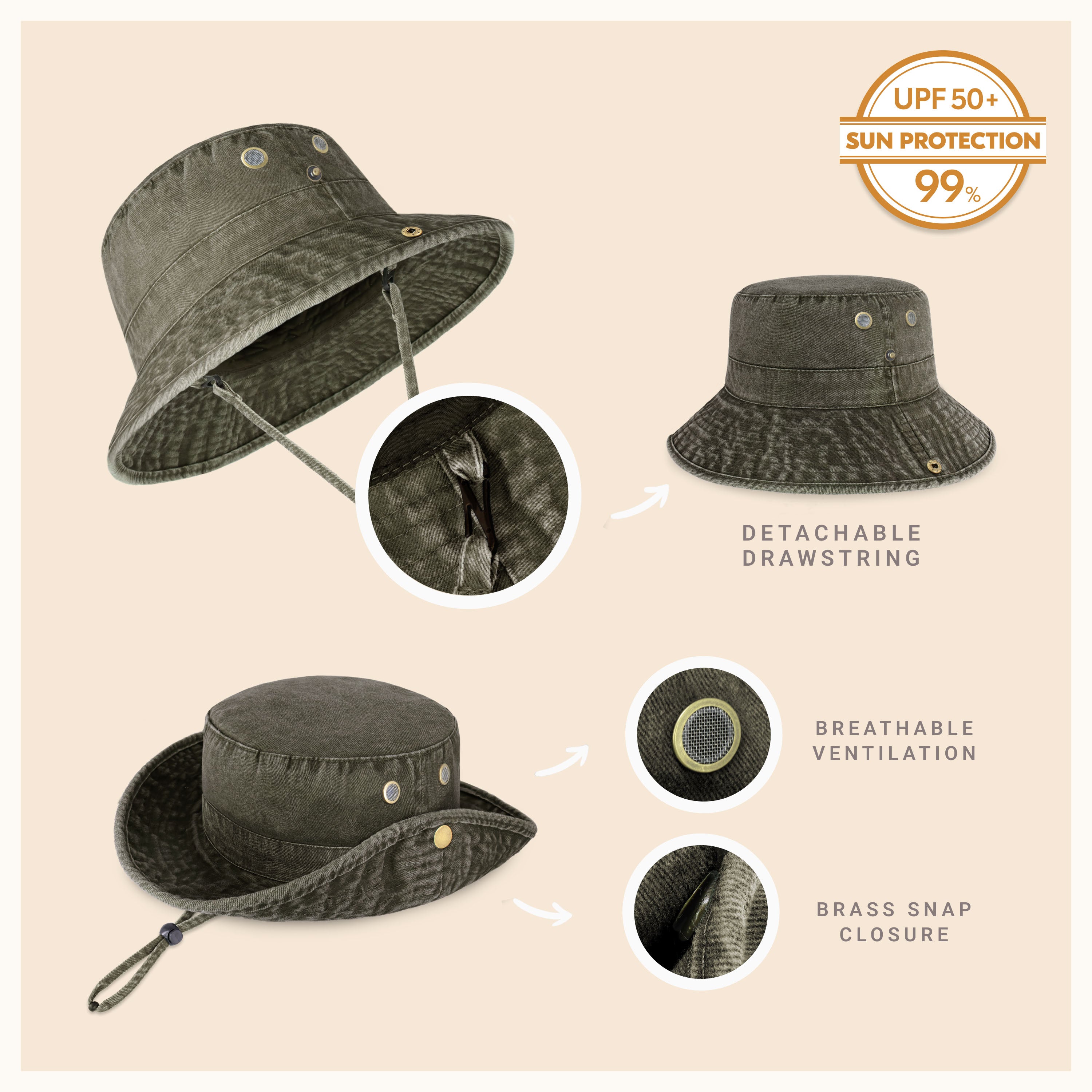 Wide Brim Bucket Hat made of soft cotton, featuring a flexible brim for comfort and UV protection, perfect for outdoor activities.