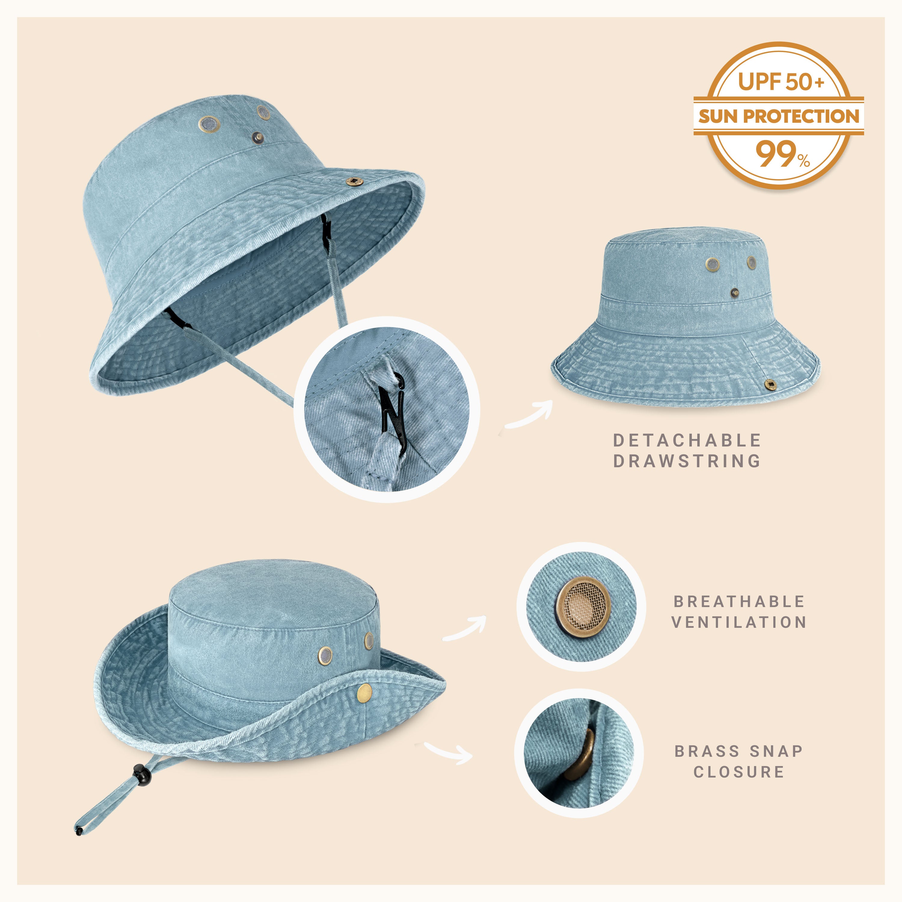 Wide Brim Bucket Hat made of soft cotton, featuring a flexible brim for comfort and UV protection, perfect for outdoor activities.