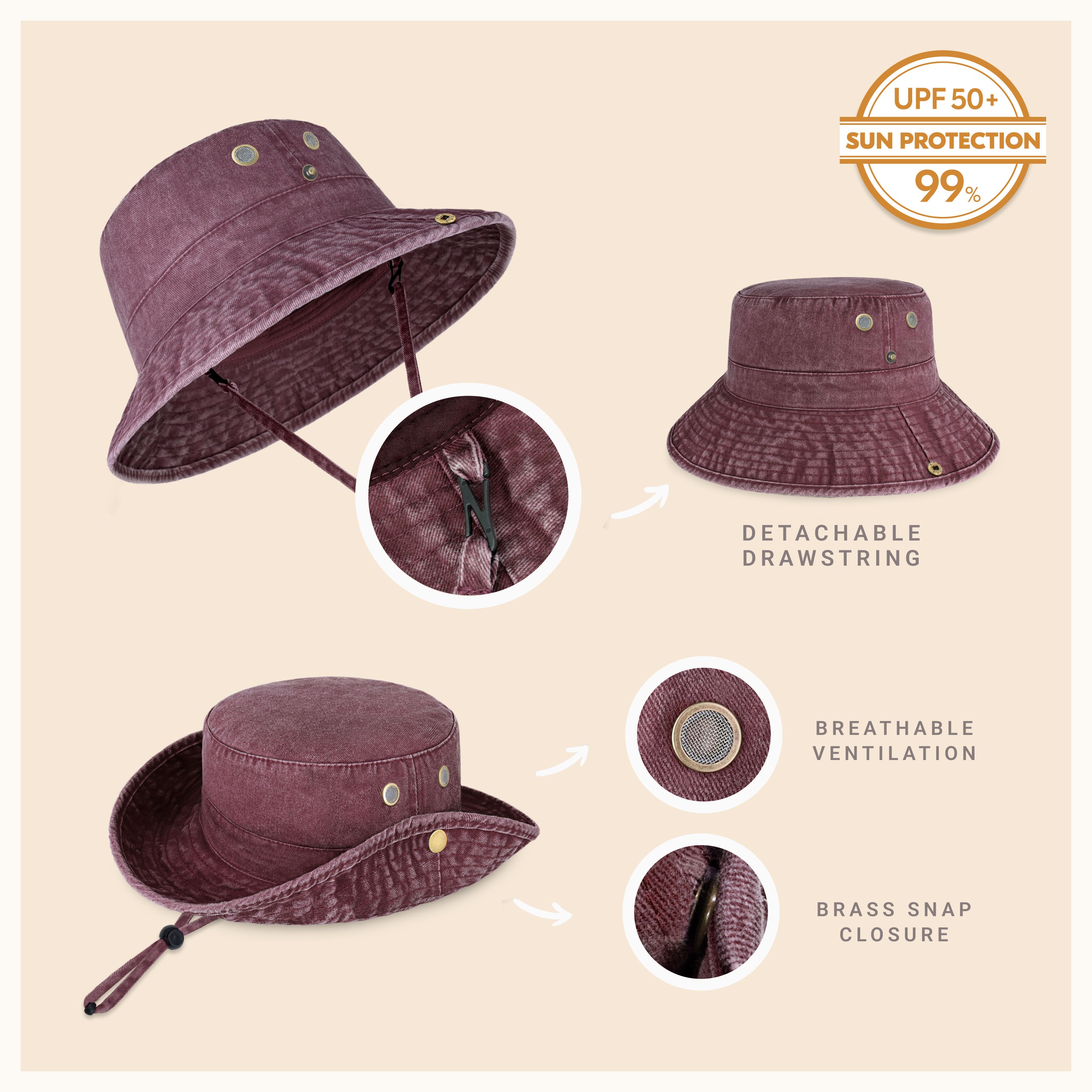 Wide Brim Bucket Hat made of soft cotton, featuring a flexible brim for comfort and UV protection, perfect for outdoor activities.