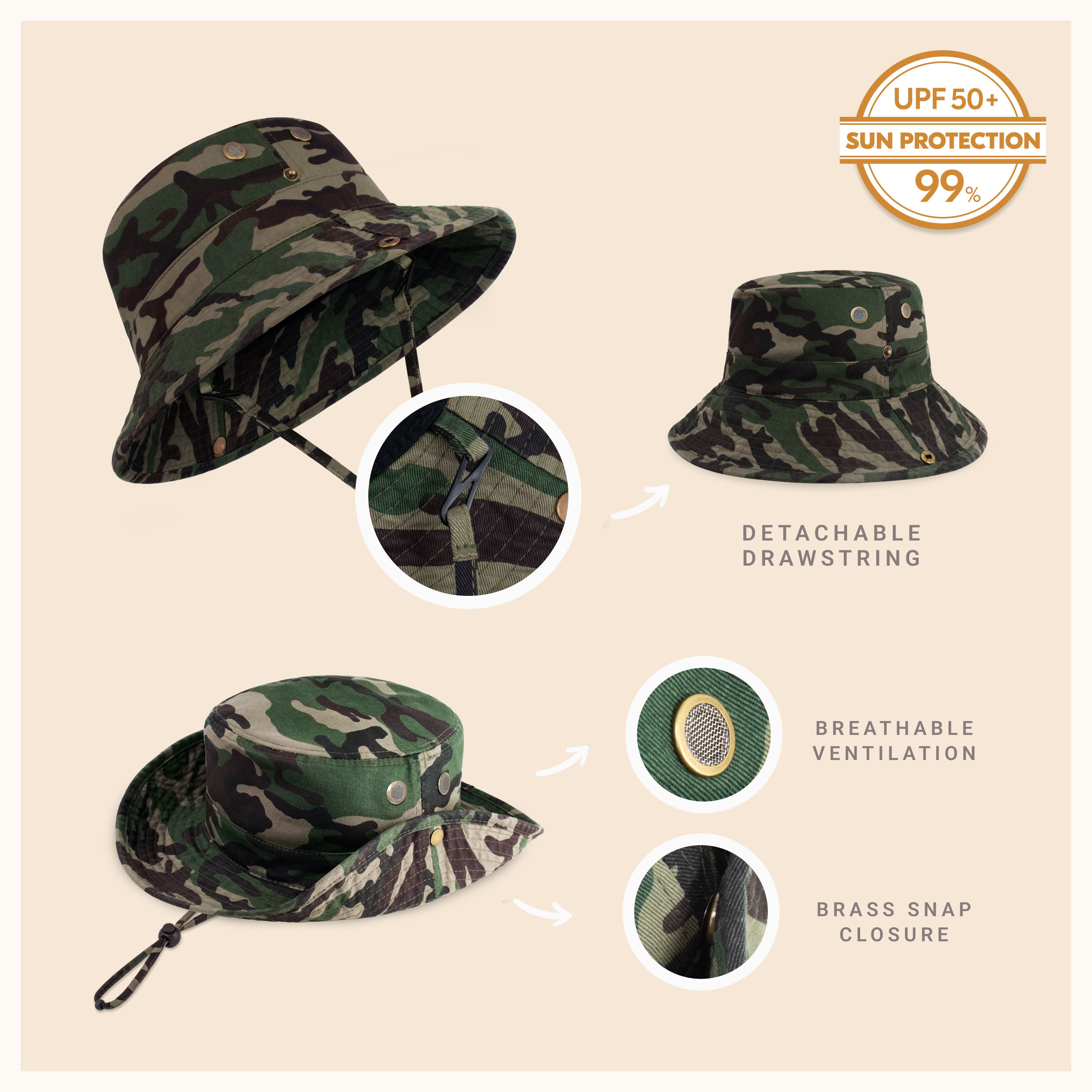 Wide Brim Bucket Hat made of soft cotton, featuring a flexible brim for comfort and UV protection, perfect for outdoor activities.