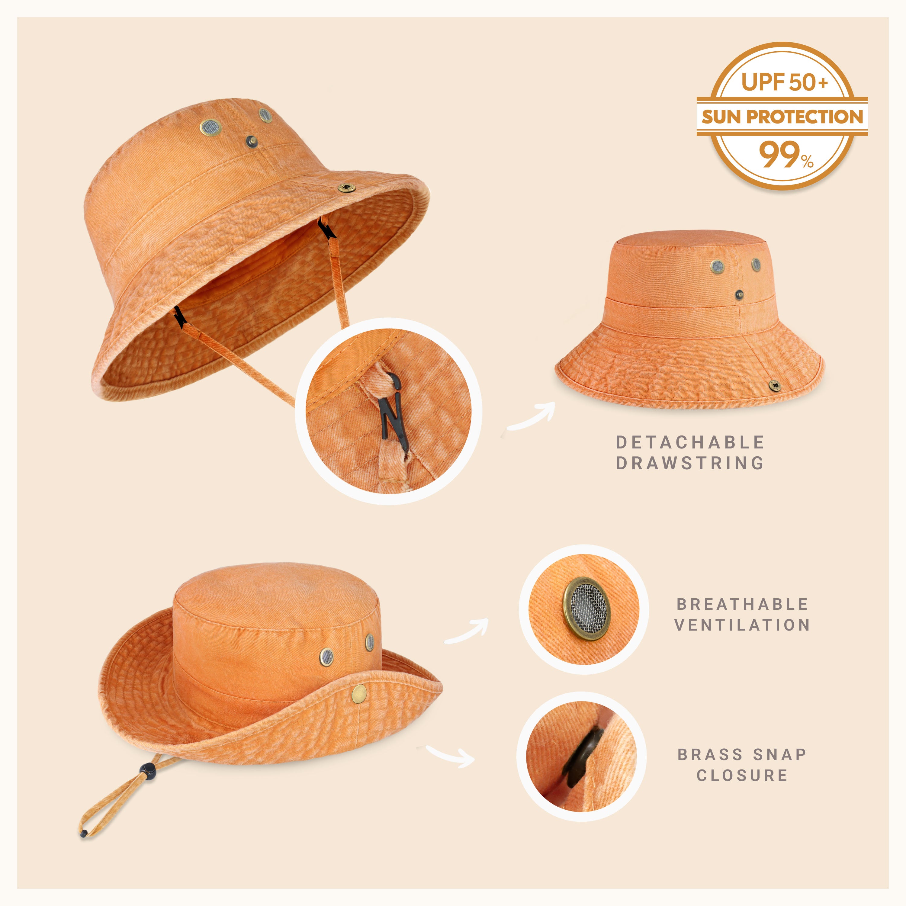 Wide Brim Bucket Hat made of soft cotton, featuring a flexible brim for comfort and UV protection, perfect for outdoor activities.