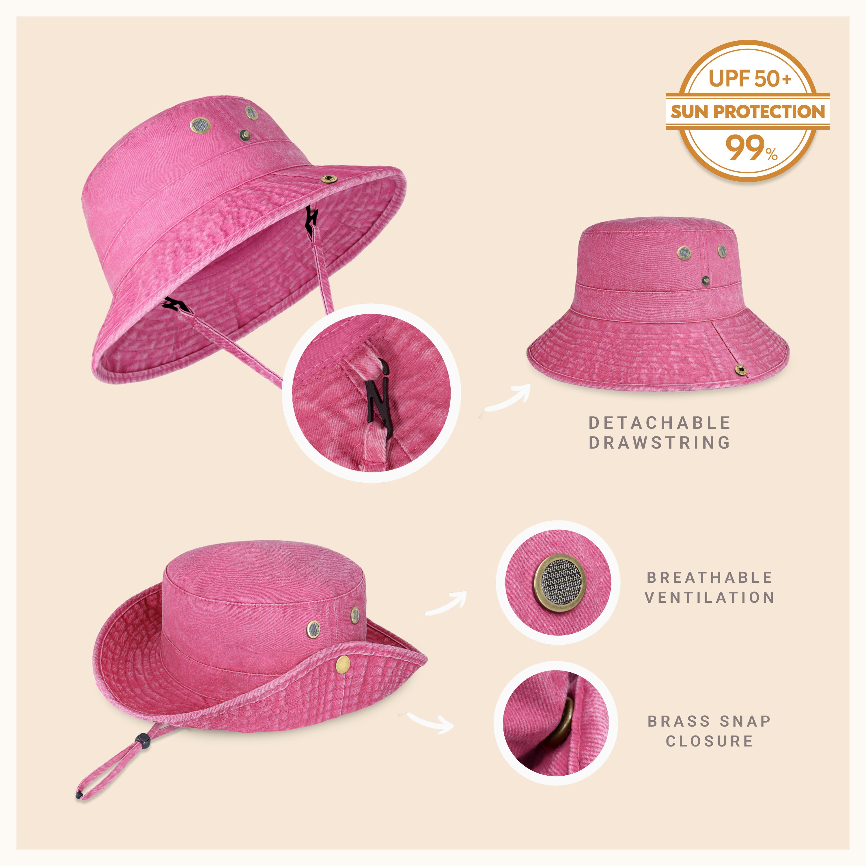 Wide Brim Bucket Hat made of soft cotton, featuring a flexible brim for comfort and UV protection, perfect for outdoor activities.