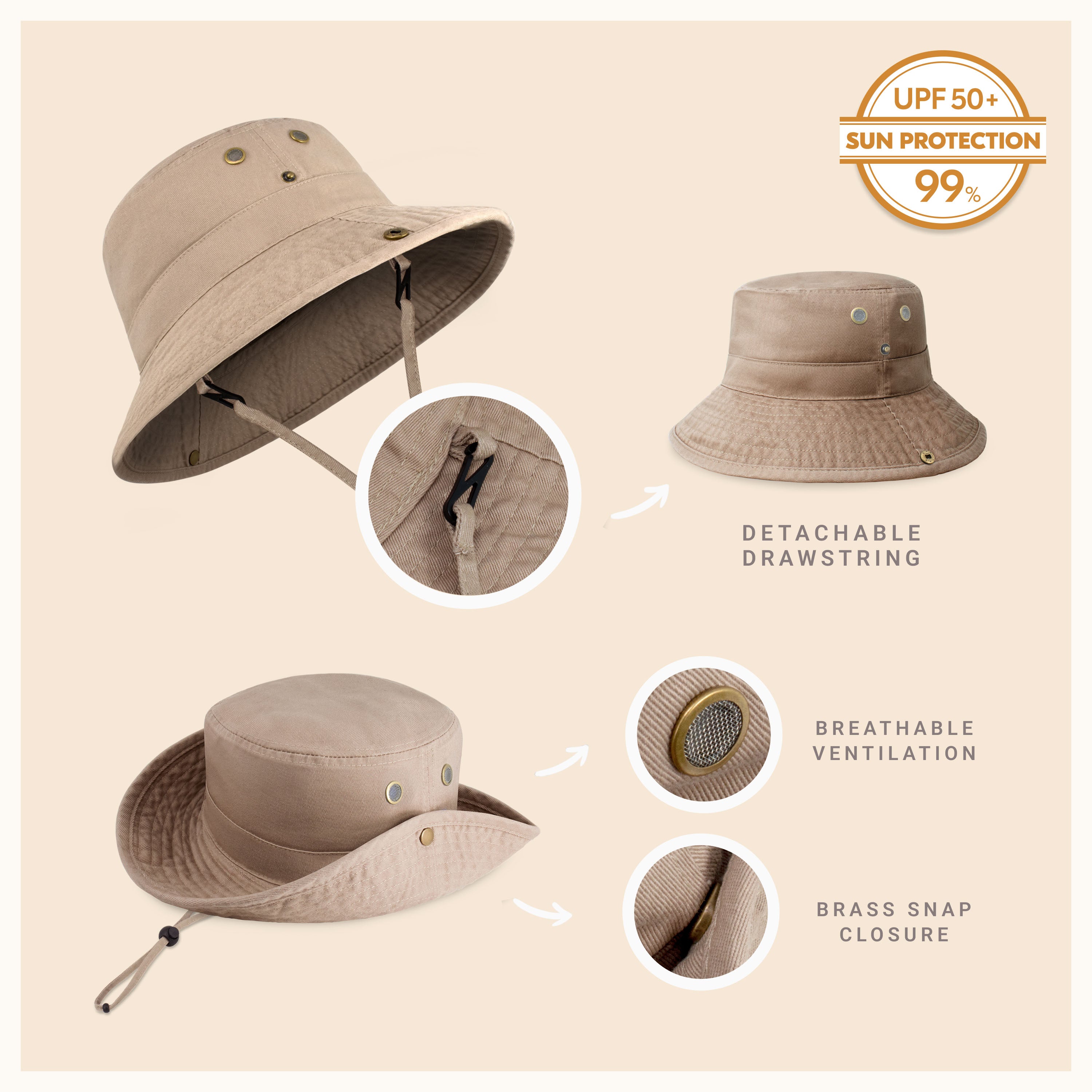 Wide Brim Bucket Hat made of soft cotton, featuring a flexible brim for comfort and UV protection, perfect for outdoor activities.