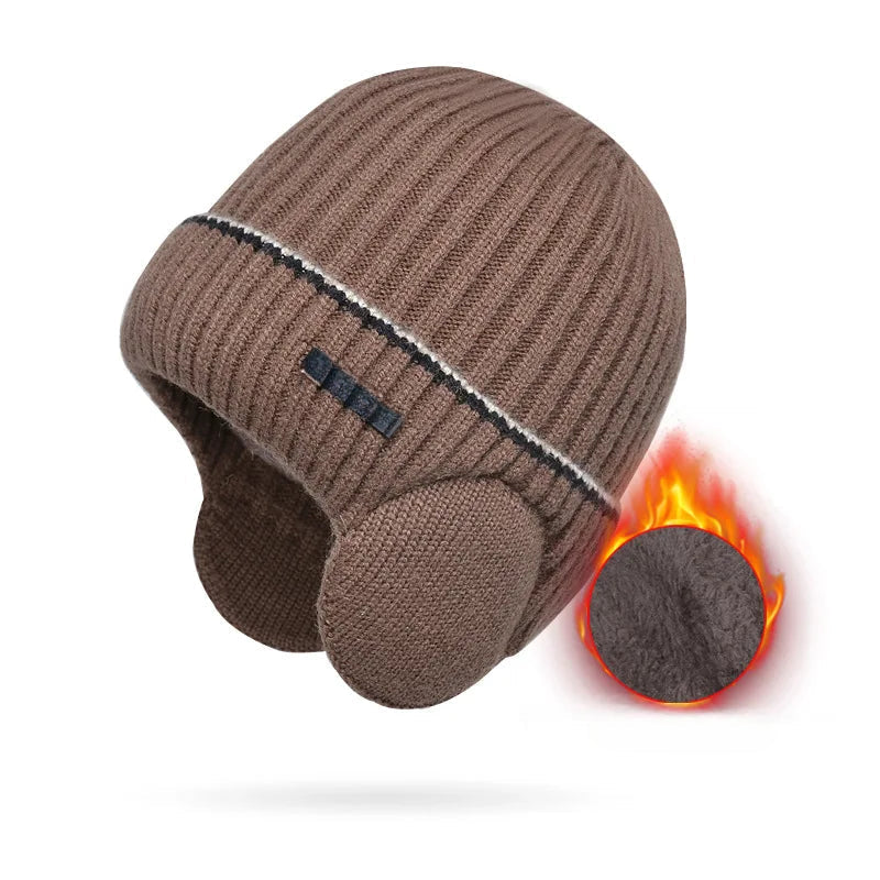 A cozy unisex knit wool hat with thick fleece lining, perfect for winter wear, shown in a stylish design.