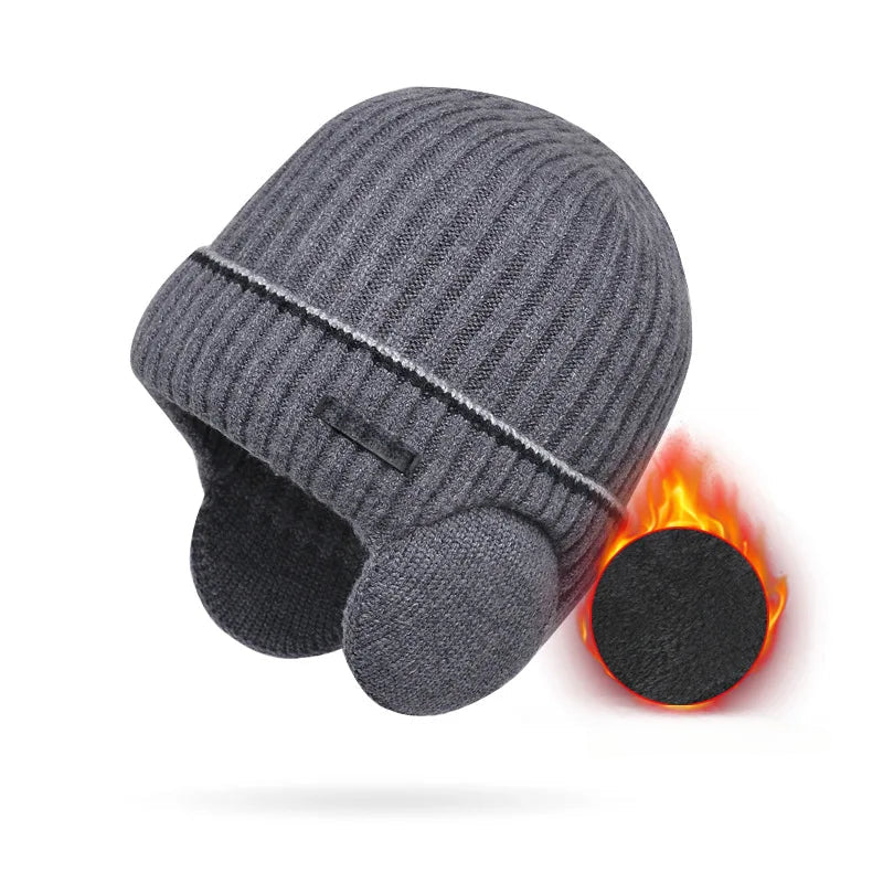 A cozy unisex knit wool hat with thick fleece lining, perfect for winter wear, shown in a stylish design.