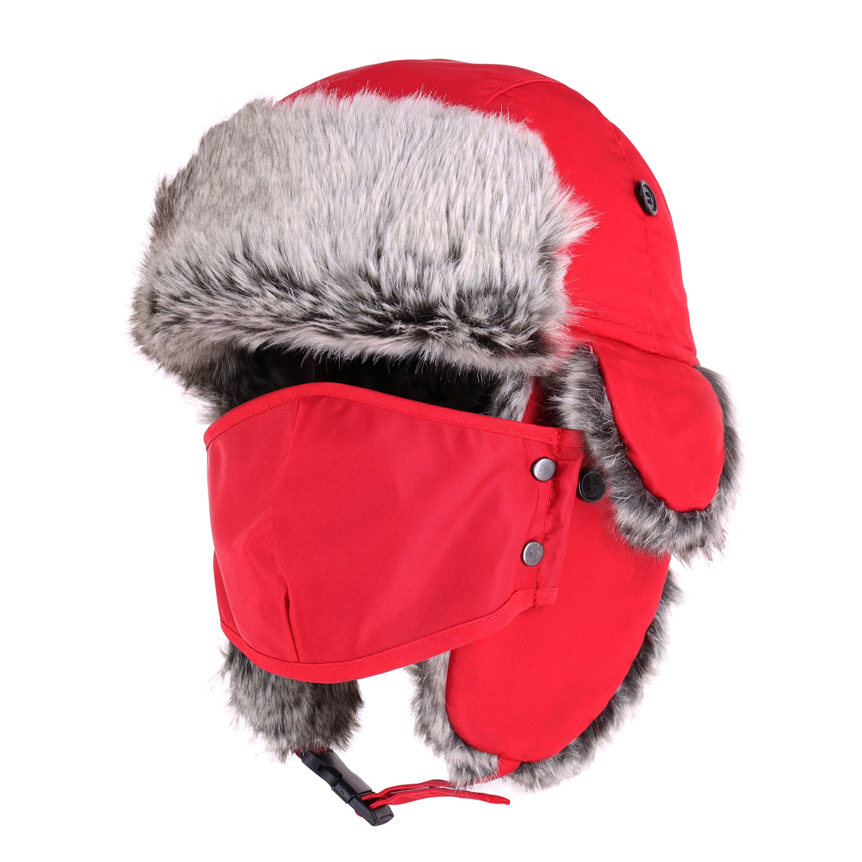 A cozy Winter Trapper Hat with a detachable mask, made from water-resistant polyester, perfect for winter outdoor activities.