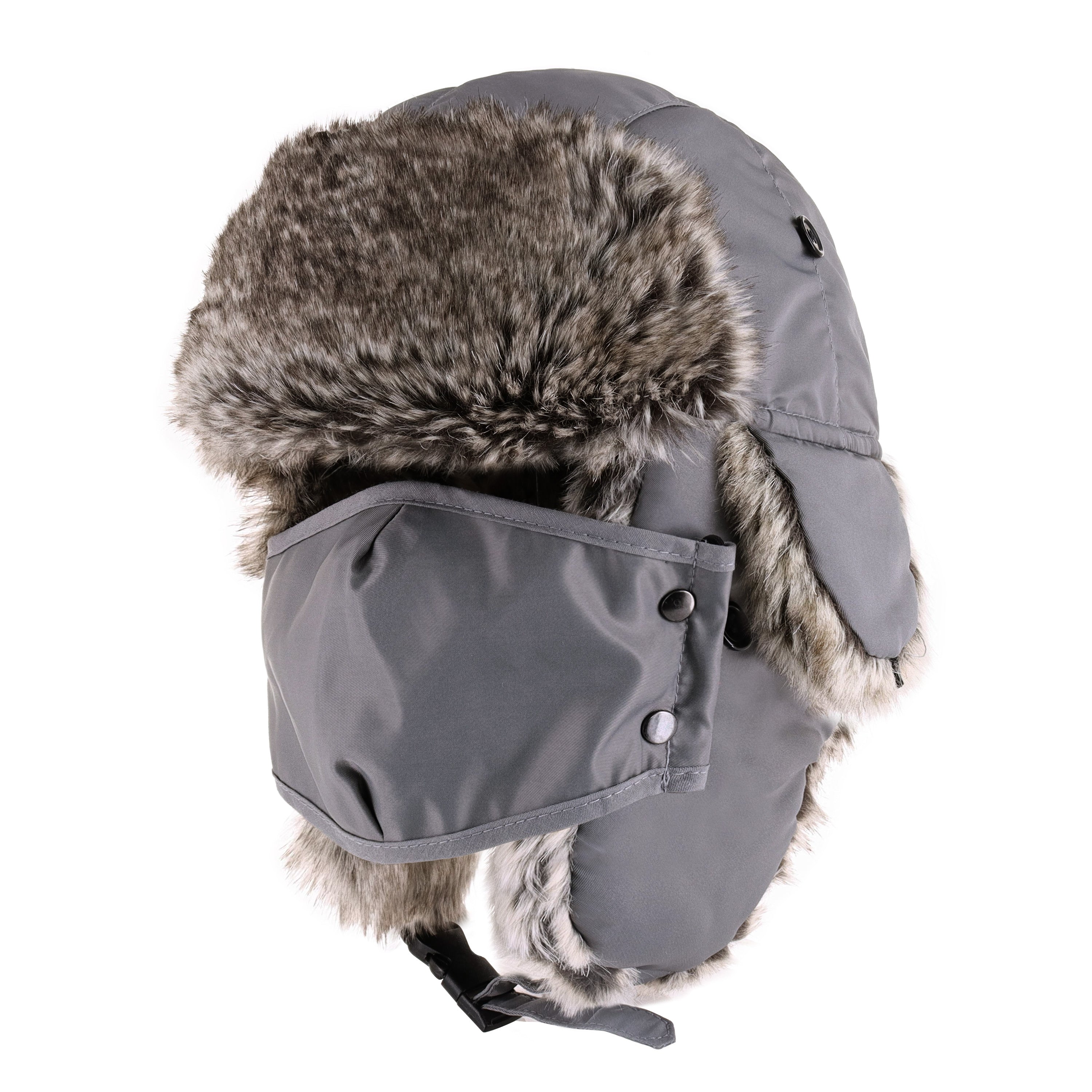 A cozy Winter Trapper Hat with a detachable mask, made from water-resistant polyester, perfect for winter outdoor activities.