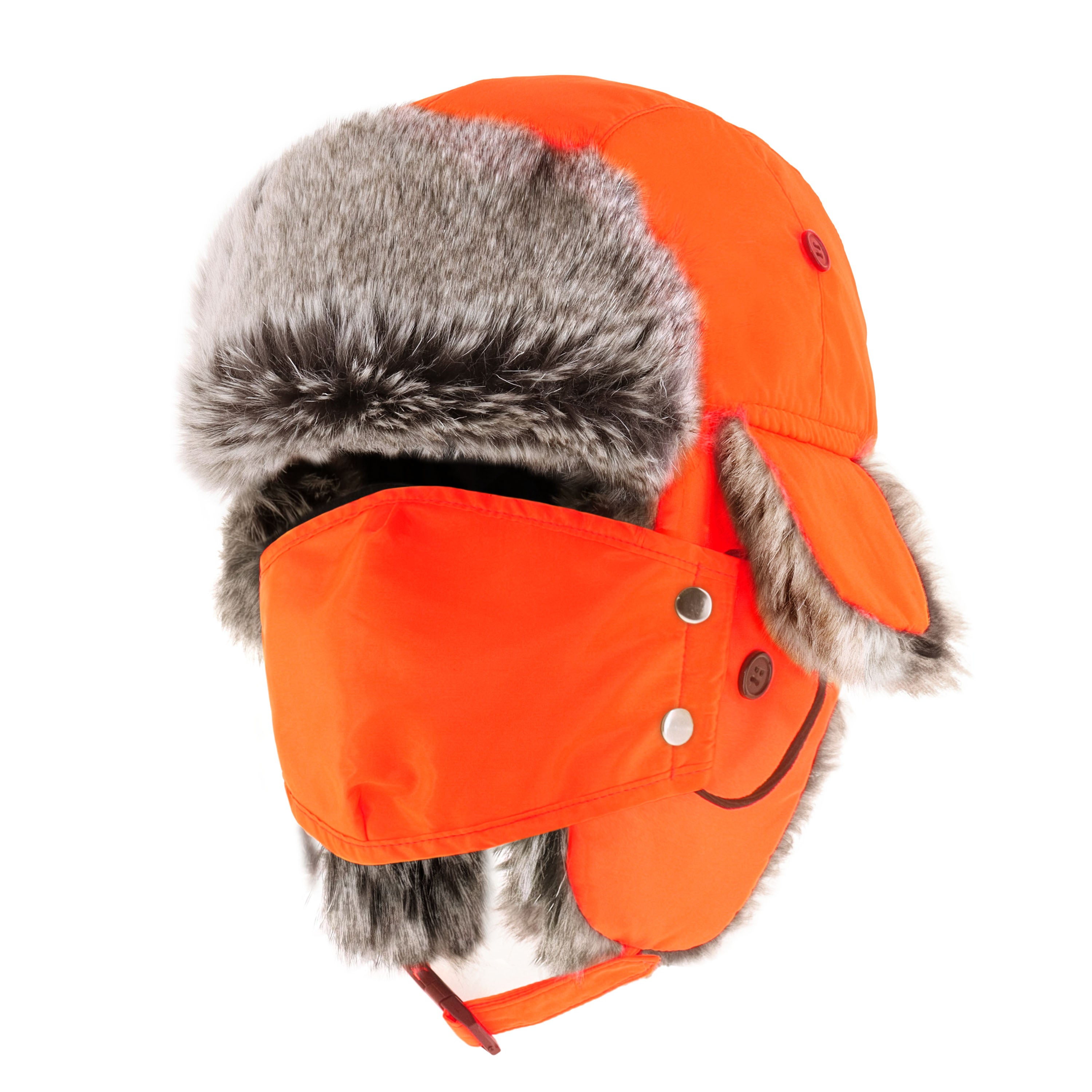 A cozy Winter Trapper Hat with a detachable mask, made from water-resistant polyester, perfect for winter outdoor activities.