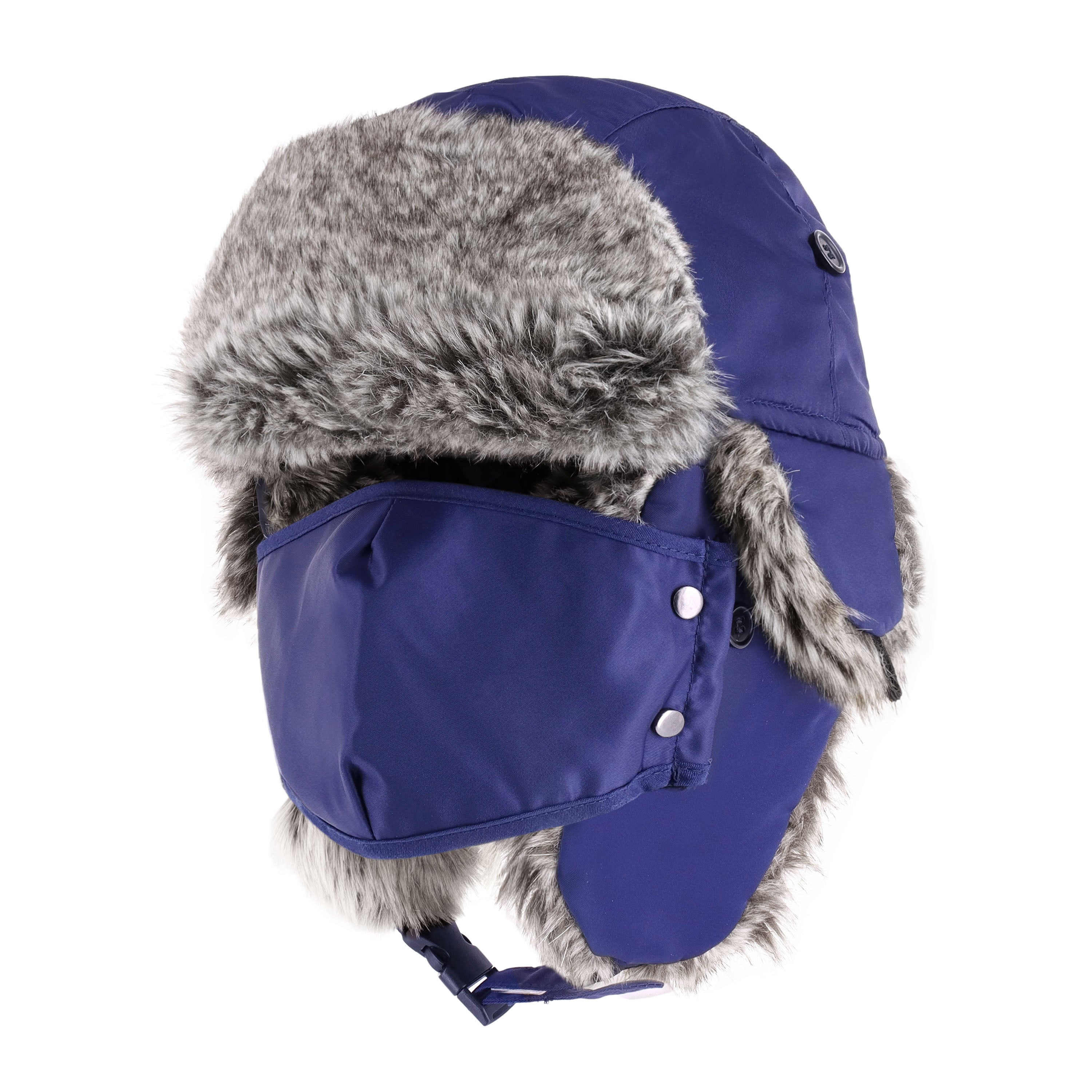 A cozy Winter Trapper Hat with a detachable mask, made from water-resistant polyester, perfect for winter outdoor activities.