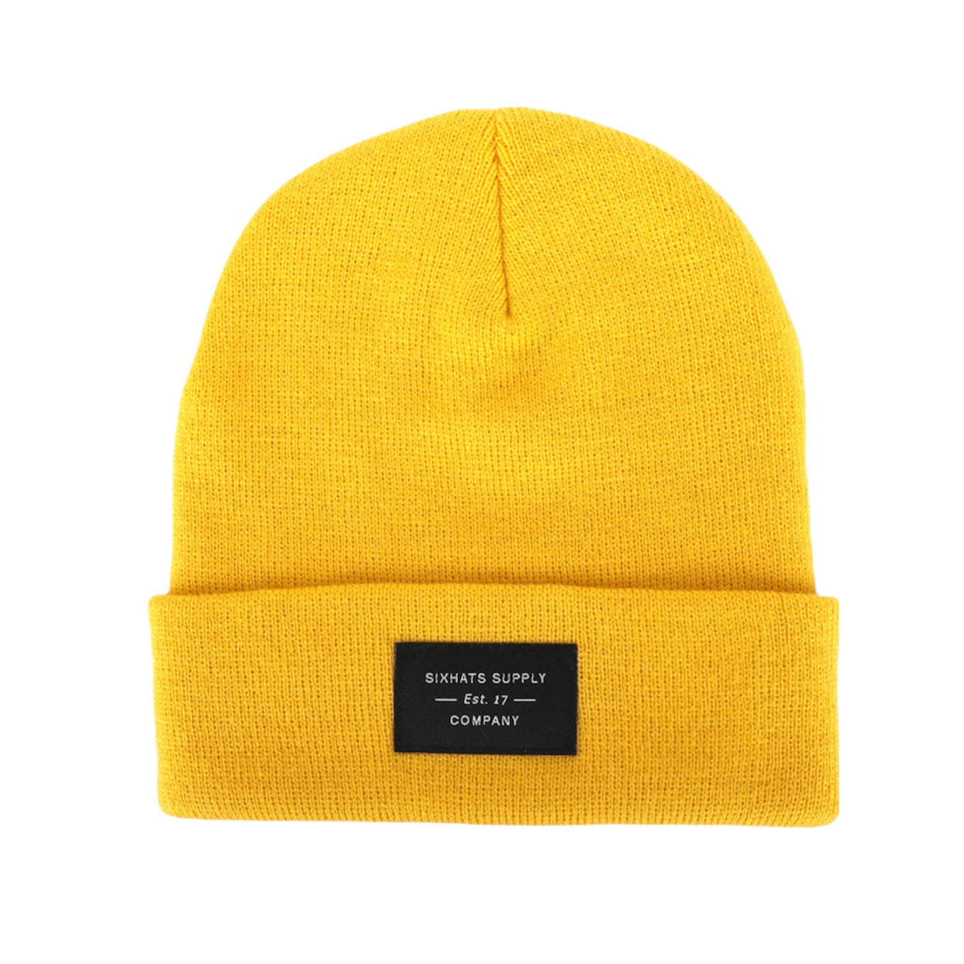 A vibrant yellow folding beanie made from soft, moisture-wicking material, perfect for stylish warmth in cold weather.