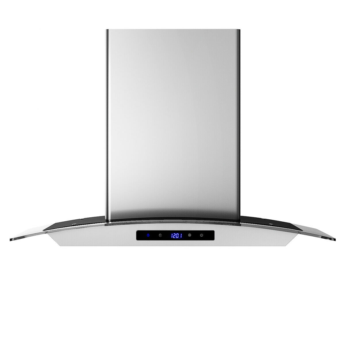 30 inch Wall Mounted Range Hood with tempered glass touch panel and stainless steel body, designed for modern kitchens.