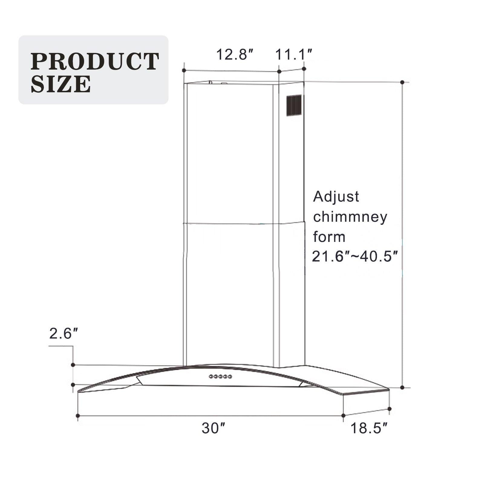 30 inch Wall Mounted Range Hood with tempered glass touch panel and stainless steel body, designed for modern kitchens.