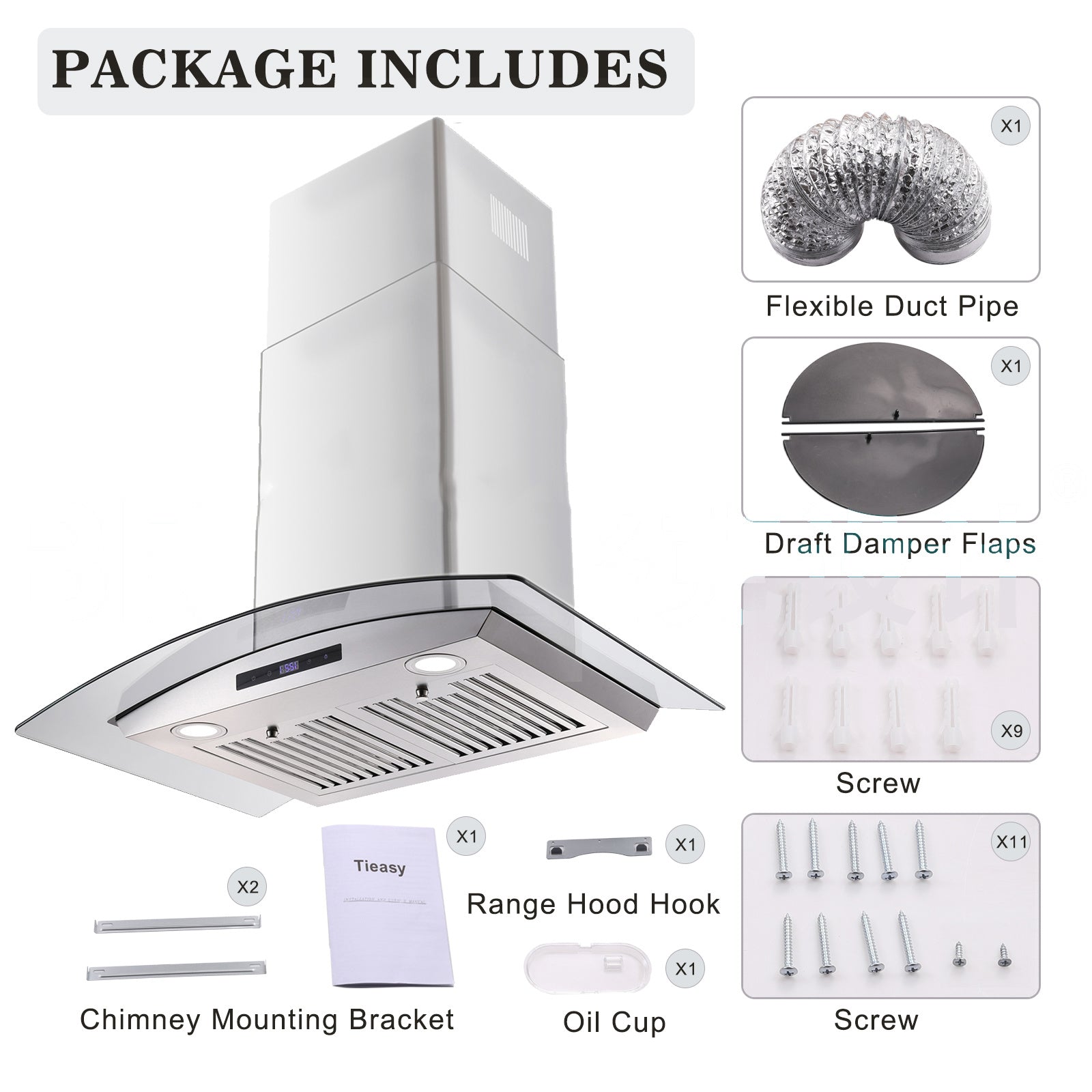 30 inch Wall Mounted Range Hood with tempered glass touch panel and stainless steel body, designed for modern kitchens.