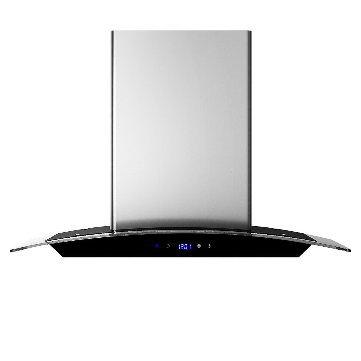 30 inch Wall Mounted Range Hood with tempered glass touch panel and stainless steel body, designed for modern kitchens.