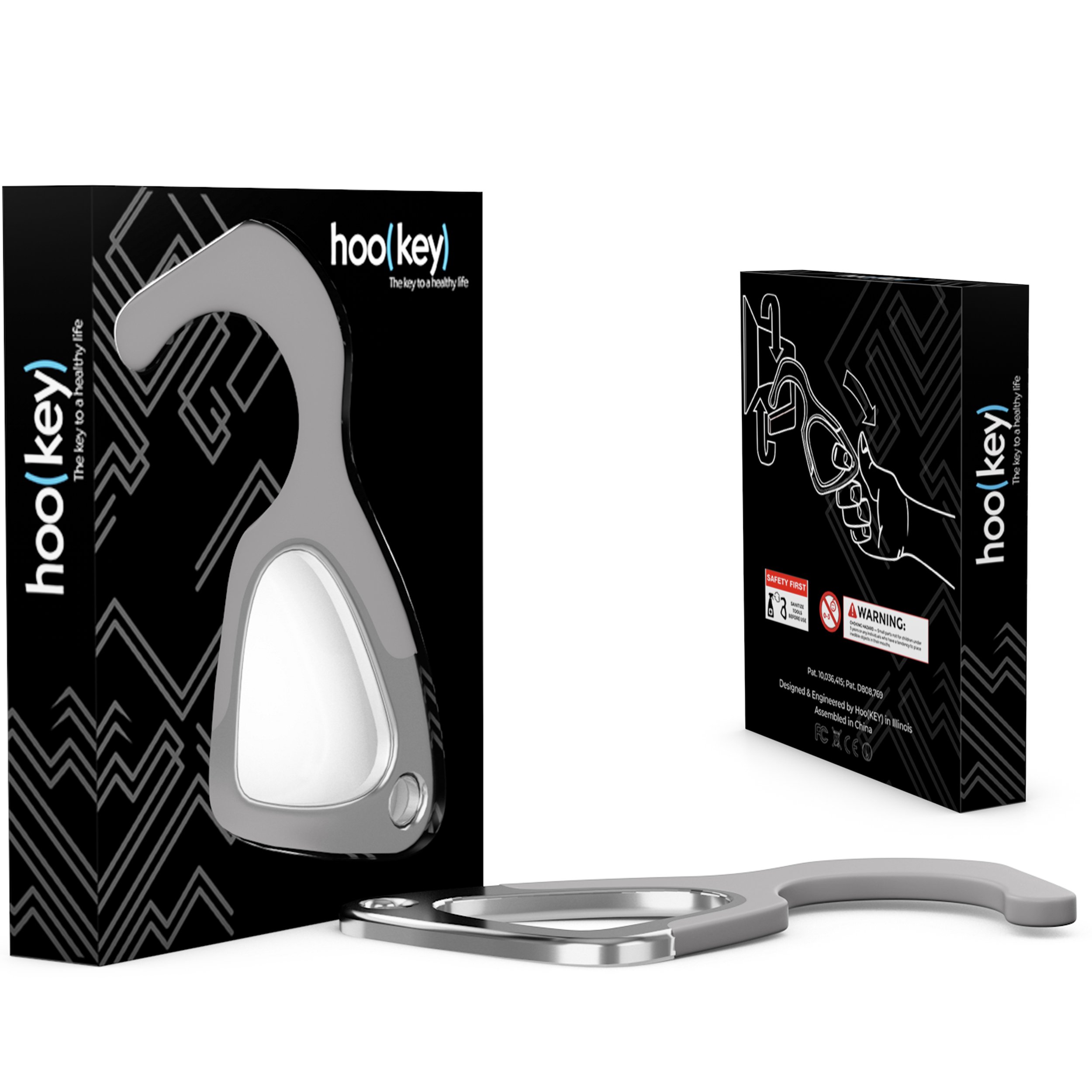 A 6 pack of hoo(key)™, a patented antimicrobial silicone tool designed for contact-free interactions, displayed on a clean surface.